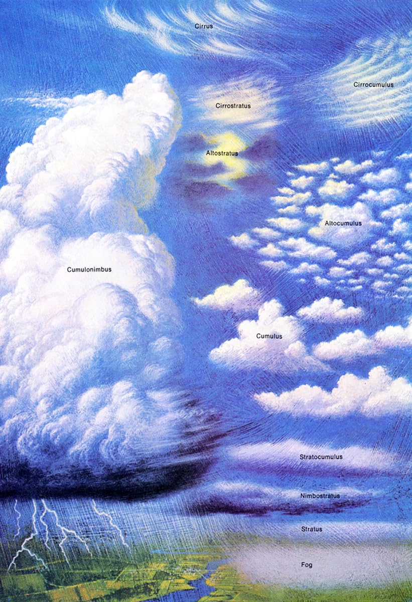 Artist Unknown Clouds Poster, Cloud Classification Poster, Weather, Lightning, Clouds, Stratus, Cirrus, Cumulonimbus