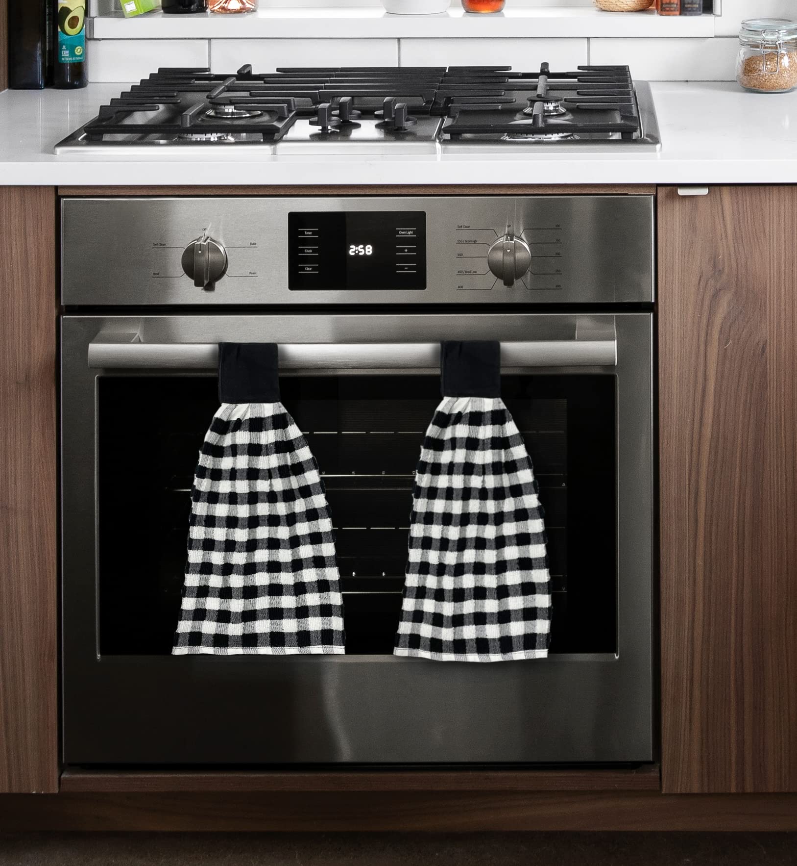 Zenvy Tie Latch Towels Set Of 2 | Hanging Hand Towels Set With Hook & Loop Closure (Buffalo Check) | Made In India