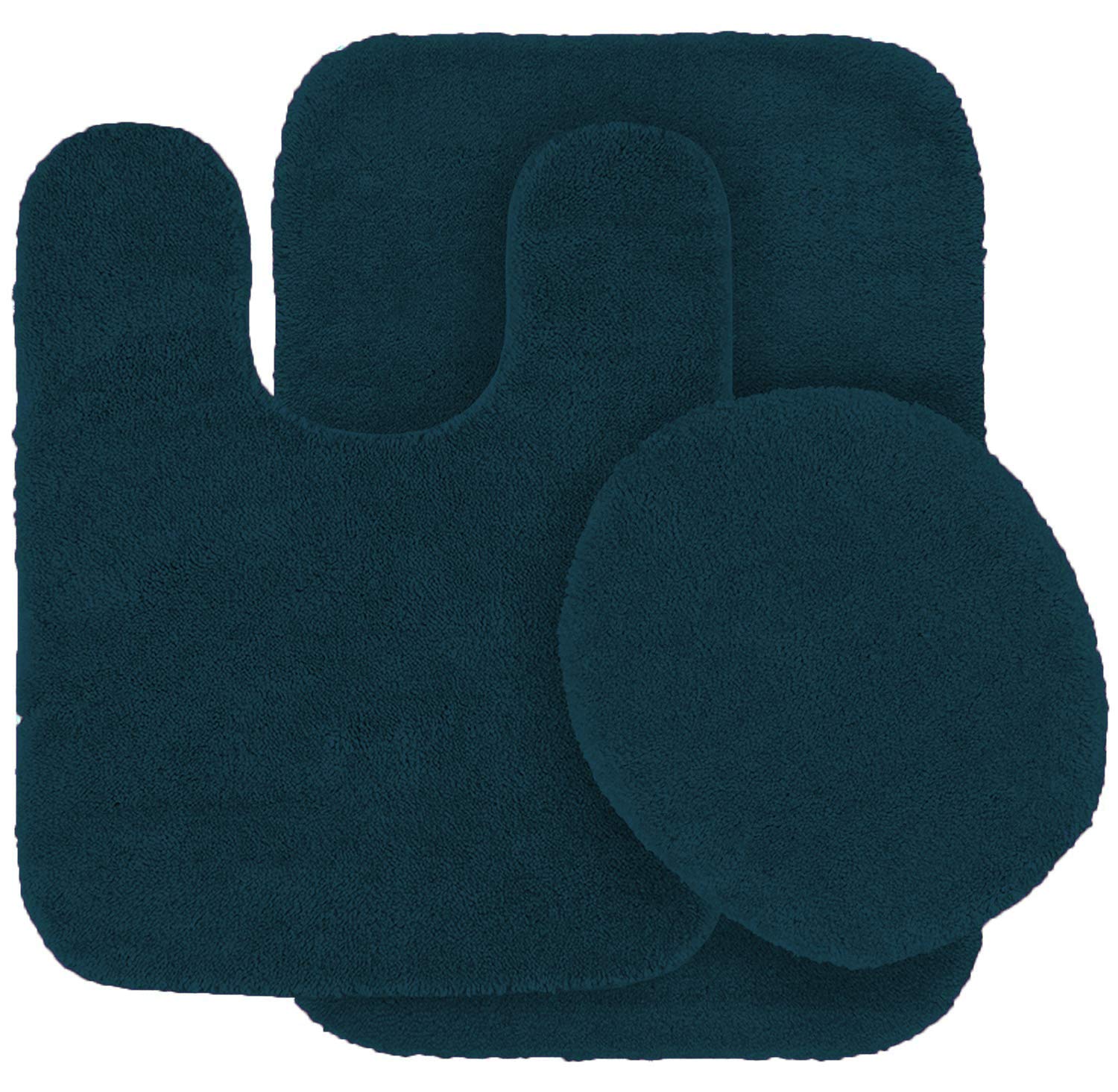 Mk Home Llc 3 Piece Bathroom Rug Set Bath Rug, Contour Mat & Lid Cover Non-Slip With Rubber Backing Solid Navy New