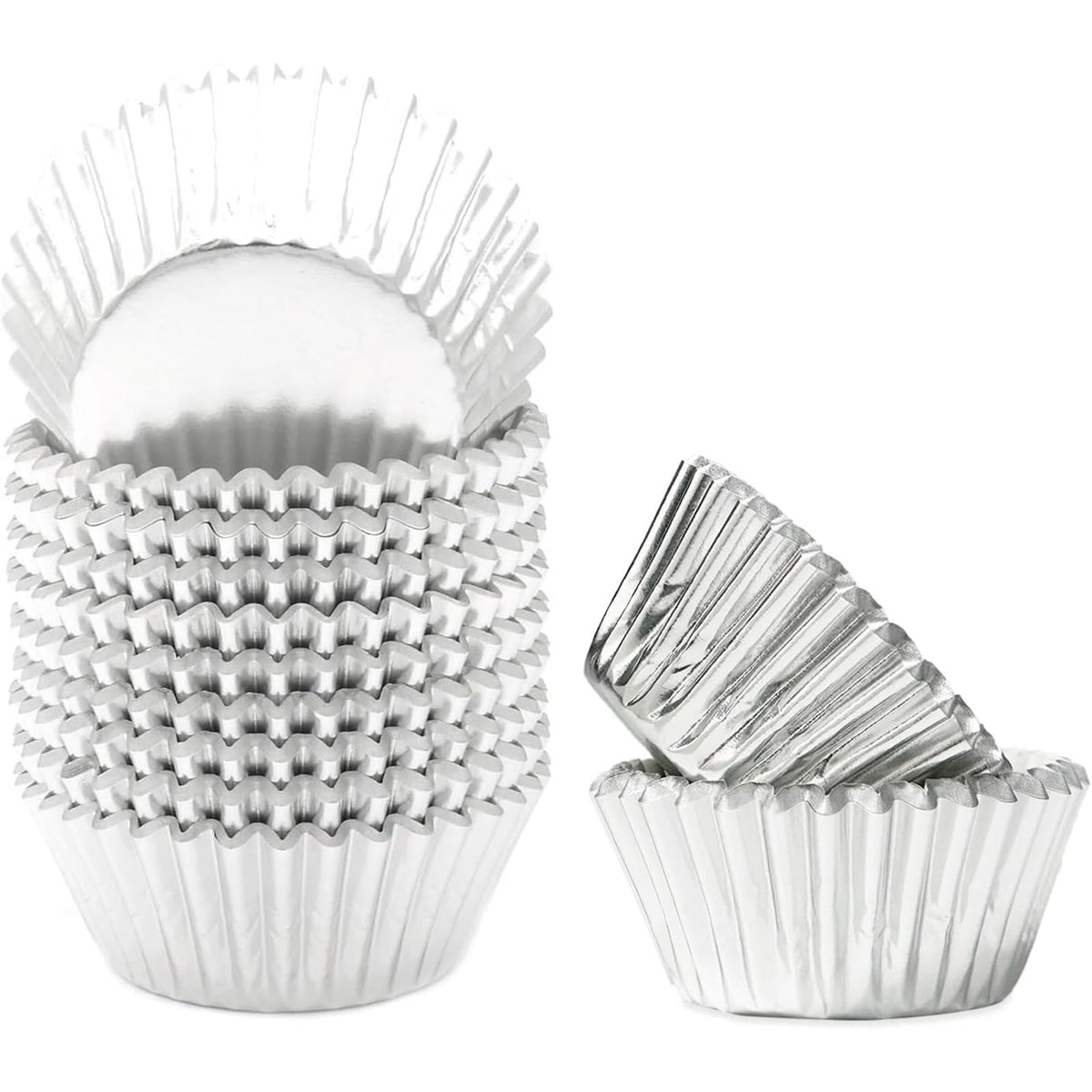 Qiqee Silver Foil Cupcake Liners For Baking 300Pcs Baking Cups Thick & Sturdy, Oil Resistance, Muffin Liners Paper(Standard Size