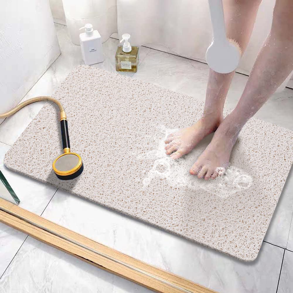 Asvin Soft Textured Bath, Shower, Tub Mat, 47X16 Inch, Phthalate Free, Non Slip Comfort Bathtub Mats With Drain, Pvc Loofah Bath