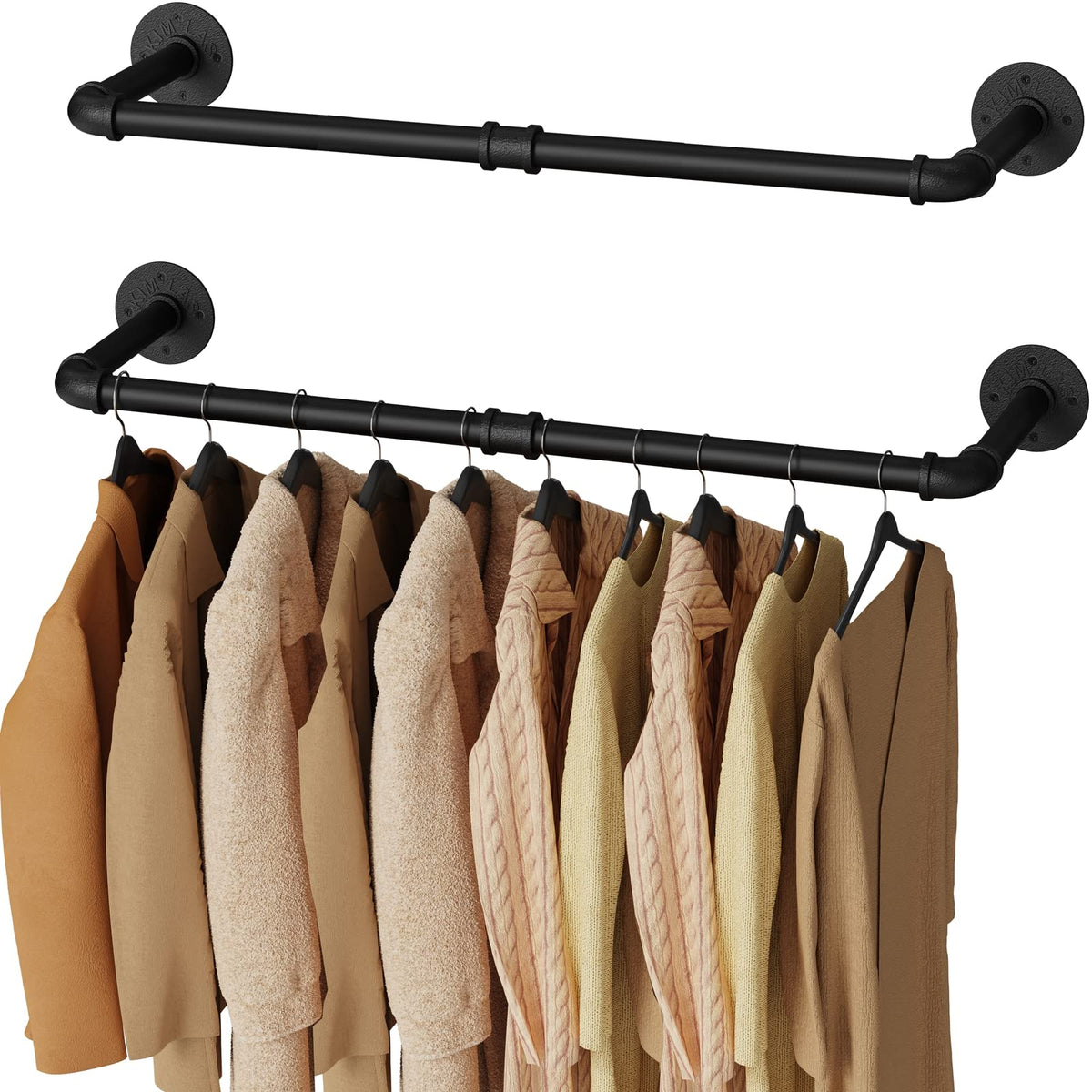 Ulspeed Wall Mounted Clothes Rack, 24In Industrial Pipe Wall Mount Clothing Rack, Space Saver Hanging Pipe Clothes Rack, Heavy D
