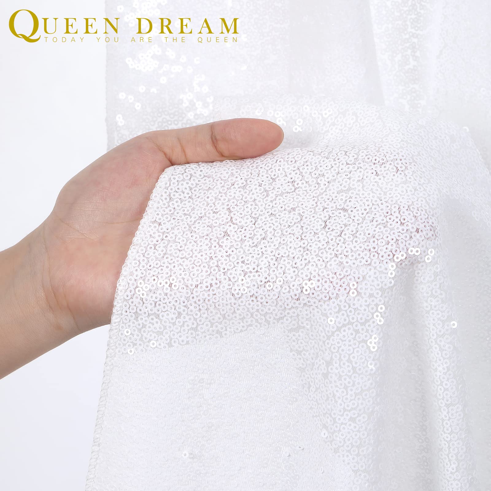 Queendream Sequin Tablecloth 90 X132 Inch White Rectangle Tablecloth Glitter Table Cloth Overlay Wedding Birthday Christmas Deco
