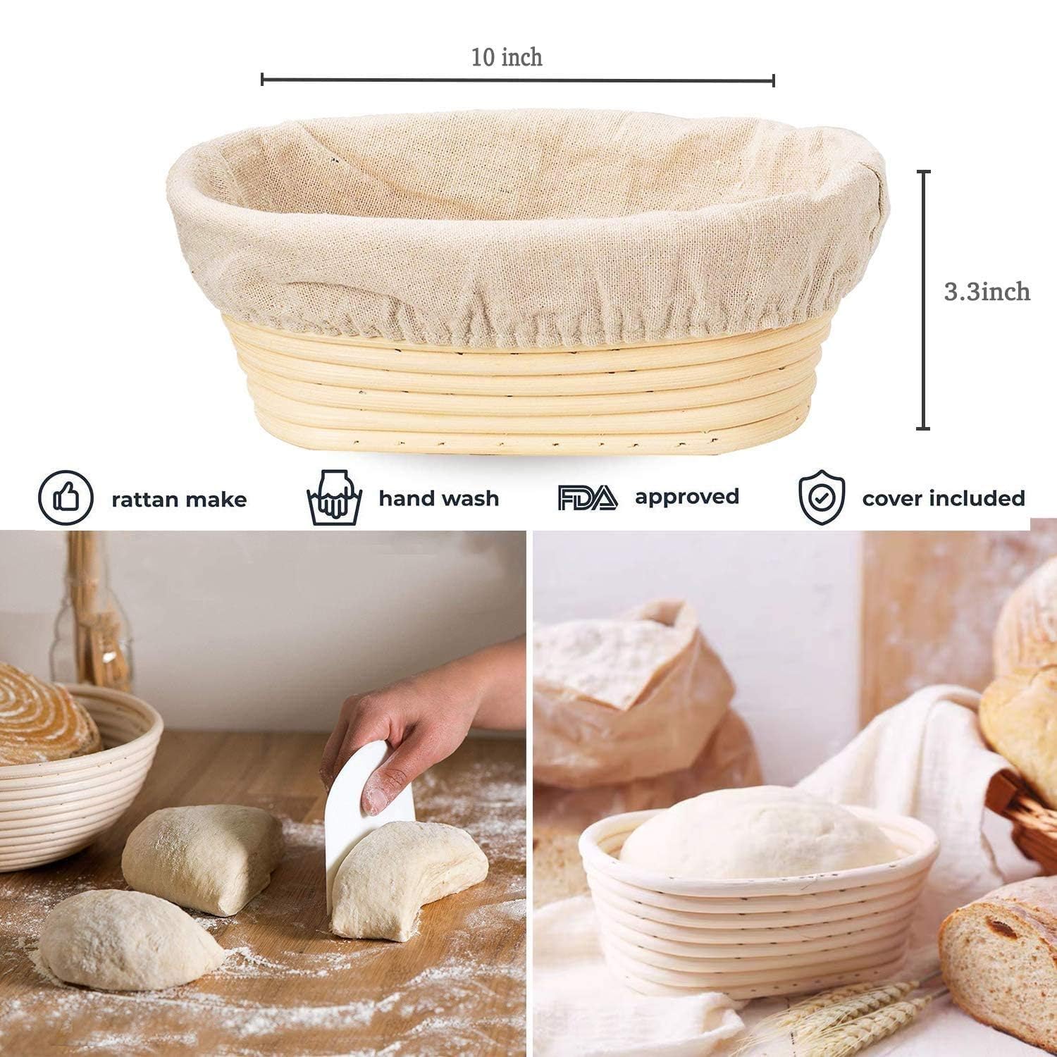 Banneton Bread Proofing Basket, 2 Pack 10 Inch Oval Sourdough Proofing Basket, Sourdough Bread Baking Supplies For Making Baking