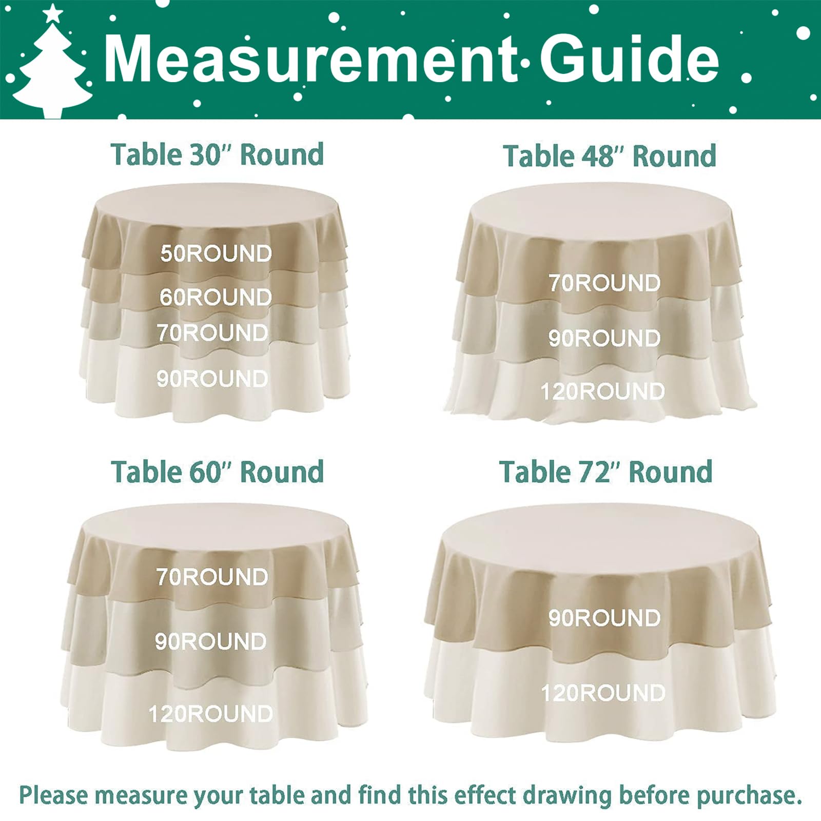 Hiasan Christmas Round Tablecloth 80 Inch - Waterproof Stain Resistant Spillproof Polyester Fabric Table Cloth For Dining Room K