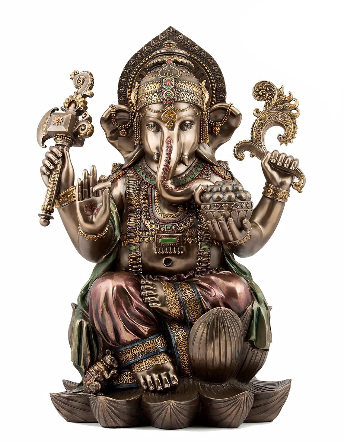 Sri Krishna Culture-Large Sitting Ganesh On Lotus-Height-19 Inches-Antique Finish-Home Decoratives