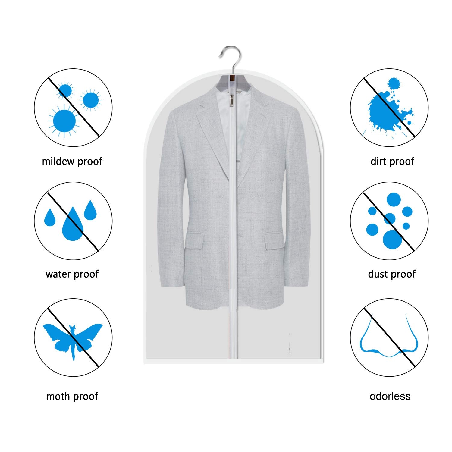 MsKitchen Garment Bags - Clear 24"x40" Dress Covers with Cedar Balls, 6 Pack, Translucent Plastic Protectors for Closet Storage
