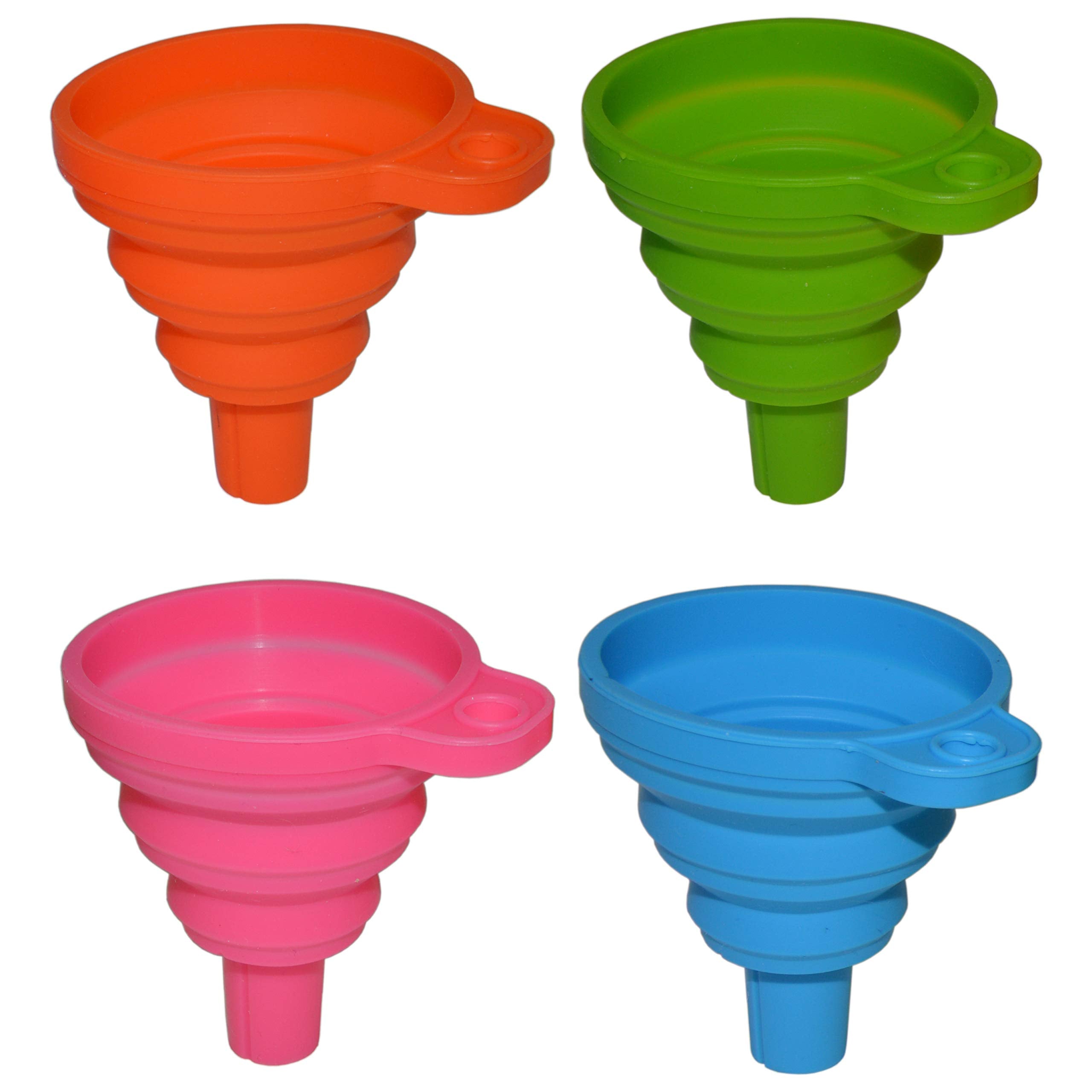 4 Pack Collapsible Silicone Funnels - Reusable, For Refilling Water Bottles, Soap Dispensers, Liquids By Ex Electronix Express