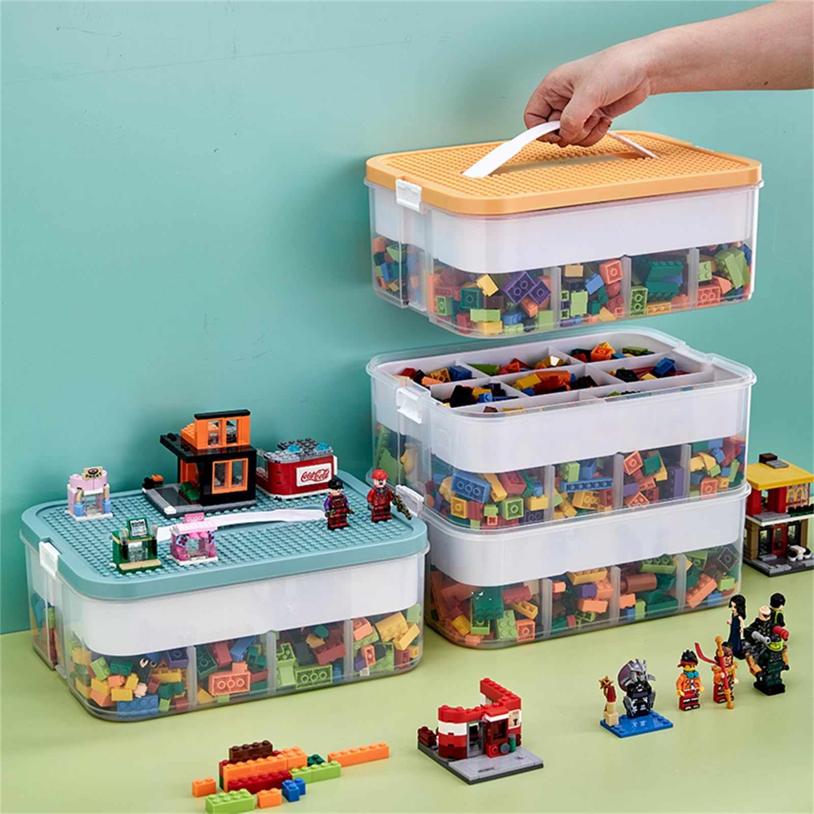 Toy Storage Organizer for Lego, 3 Tier Stackable Storage Bin Transparent Building Bricks Puzzle Craft Plastic Container Organizi