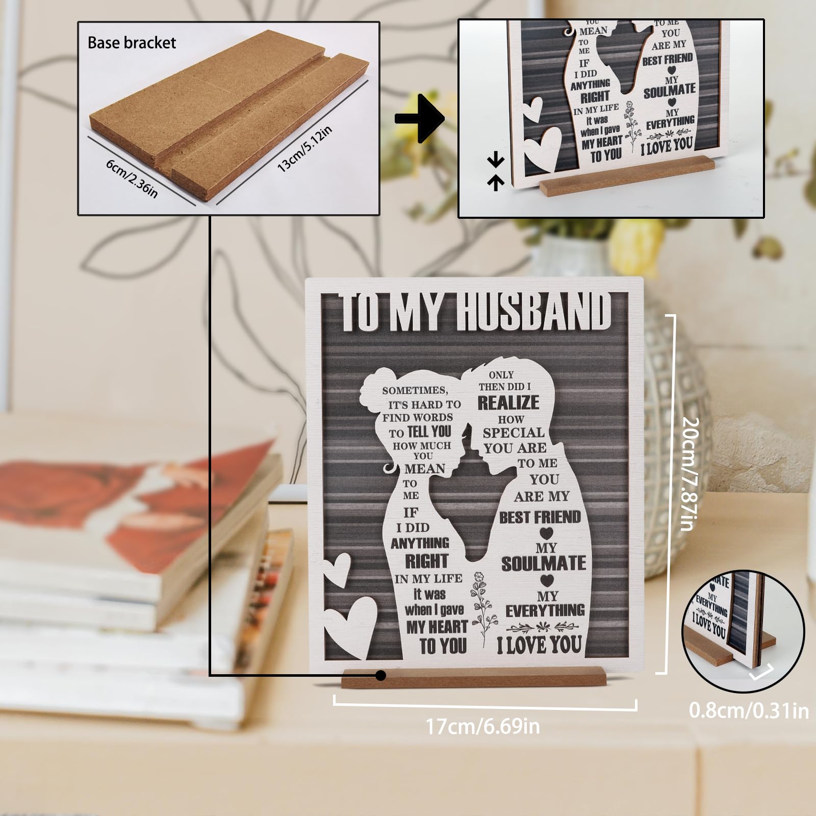 To My Husband Plaque - Romantic Fathers Day Dad Gift from Wife - Sentimental Wood Sign for Anniversary, Birthday, Valentines Day