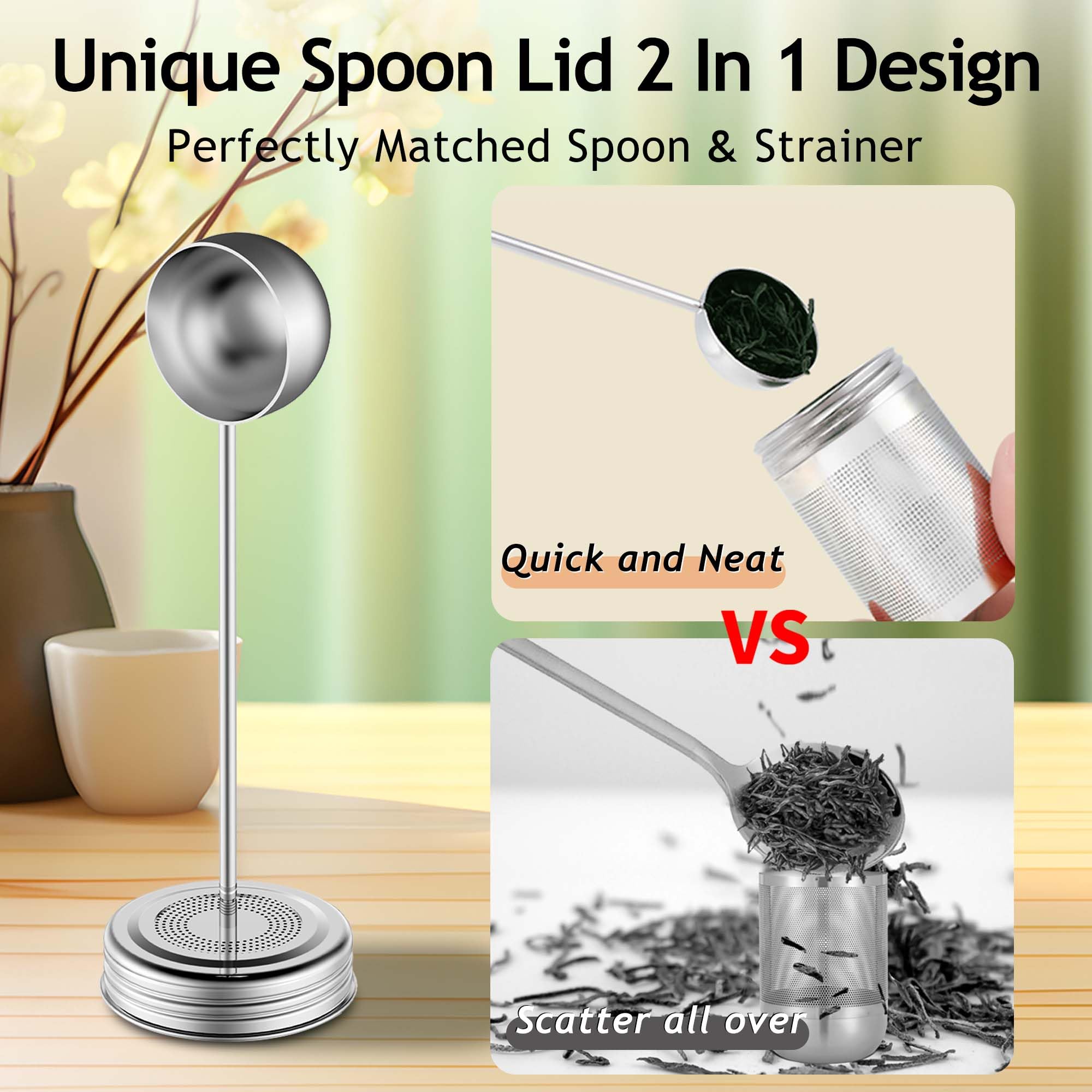 House Again 2 Pack 2 In 1 Tea Infuser For Loose Tea, Ultra Fine Mesh Tea Ball Strainer With Spoon, Updated 304 Stainless Steel,