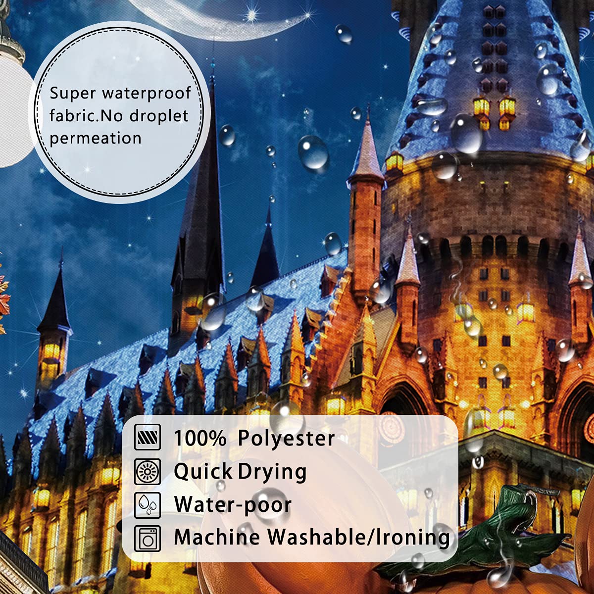 Dephoto Halloween Shower Curtain For Bathroom Kids Cartoon Pumpkin Wizard Hat Moon Castle Star Street Lamp Poliester Fabric Deco