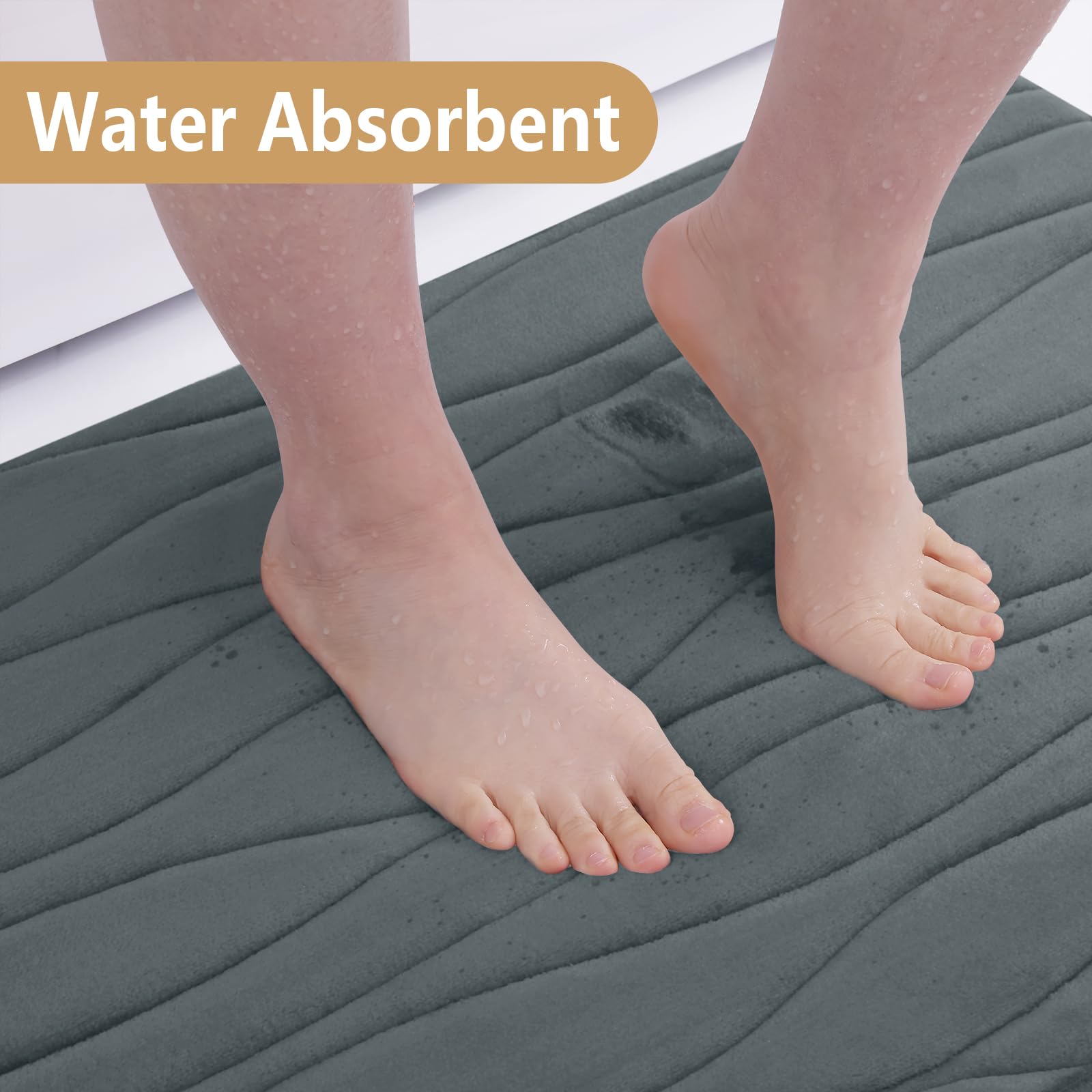 Buganda Memory Foam Bathroom Rug Mat 36x24  Extra Soft and Absorbent Bath Mats  Non-Slip and Machine Washable Bath Rugs for Bathroom Floor Tub and Shower  Dark Grey