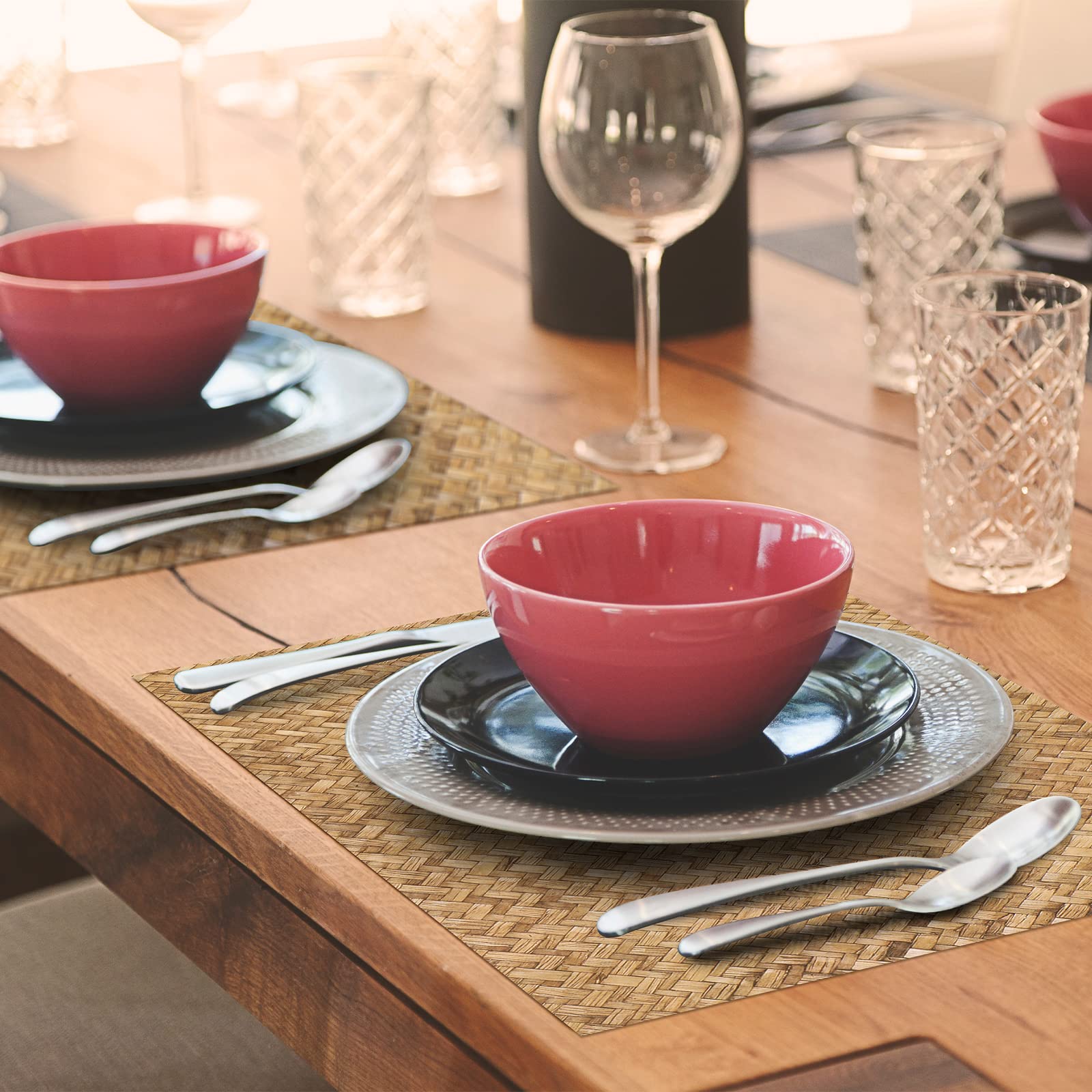 100 Pcs Rattan Paper Placemats 11.8 X 15.7 Inch Disposable Wicker Printed Paper Place Mats Farmhouse Disposable Wicker Chargers