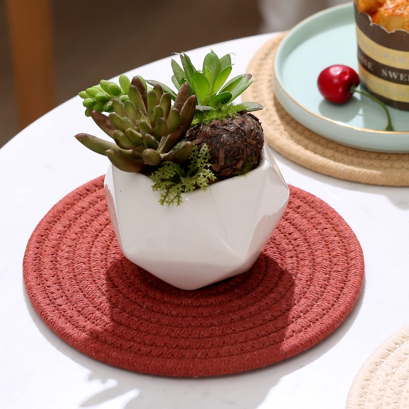 Trivets For Hot Dishes 7.5'', Hot Pads Kitchen, Contton Pot Holders, Trivets For Hot Pots & Pans, Woven Cloth Hot Mats For Kitch
