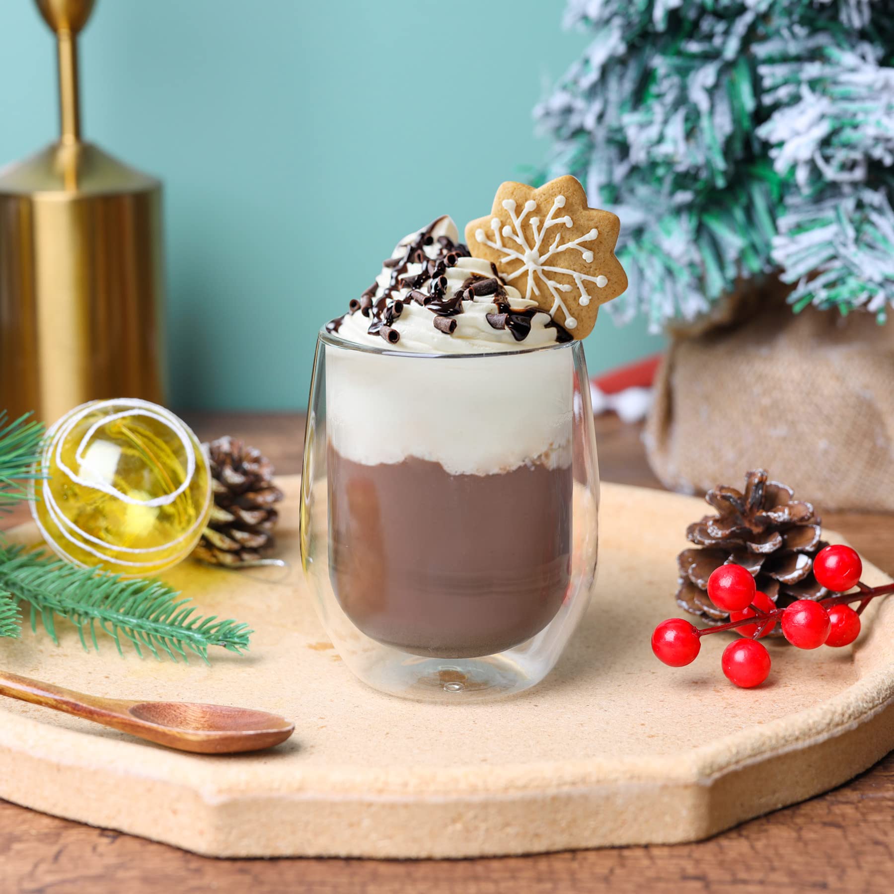 Comsaf Double Walled Glass Coffee Mugs(11 Oz/320Ml), Thermo Insulated Borosilicate Glasses For Coffee Tea Juice Latte Cappuccino