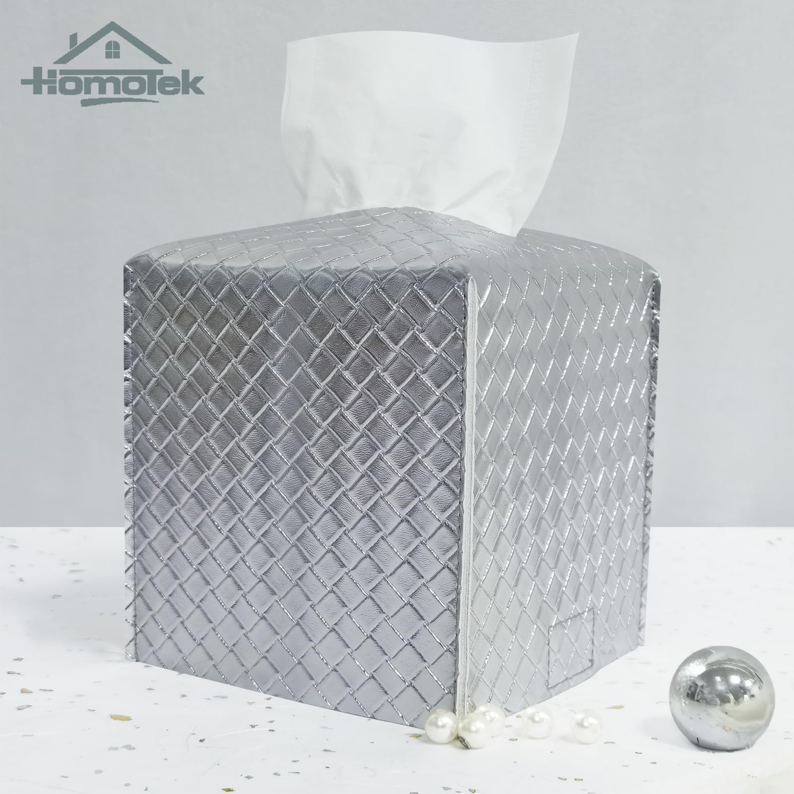 Homotek 2 Pack Tissue Box Cover, Square Pu Leather Tissue Holder, Decorative Facial Tissue Cube Paper Organizer Dispenser For Ba