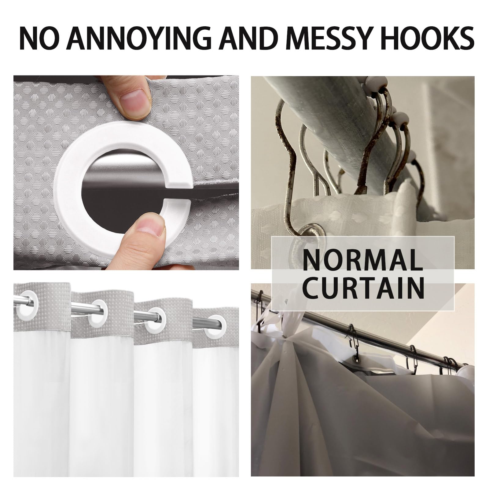 Yellyhommy No Hook Shower Curtain With Snap In Liner Set Less Time Light Gray Waffle Shower Curtain For Bathroom 75'' L X 72'' W