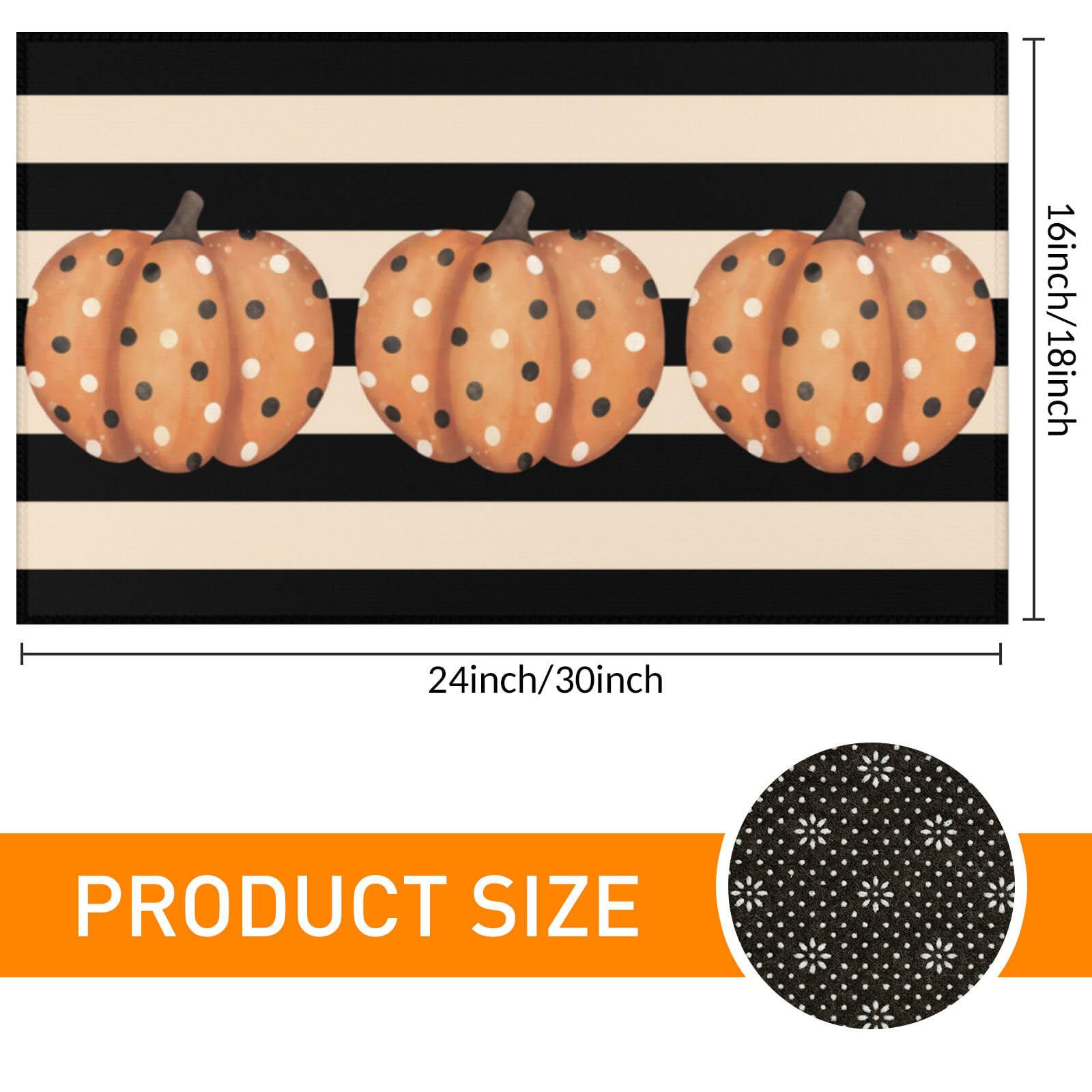 Gloriousa Fall Door Mat Cute Polka Dot Pumpkin Stripes Floor Front Door Welcome Mats Rug Rustic Yard Non Slip Doormat Porch Home