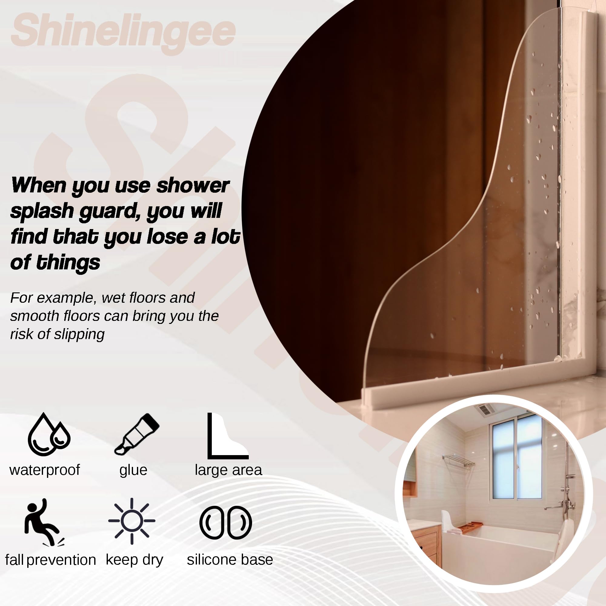 Shinelingee Shower Splash Guard 2 Pack - Large Acrylic Bathtub Water Barrier