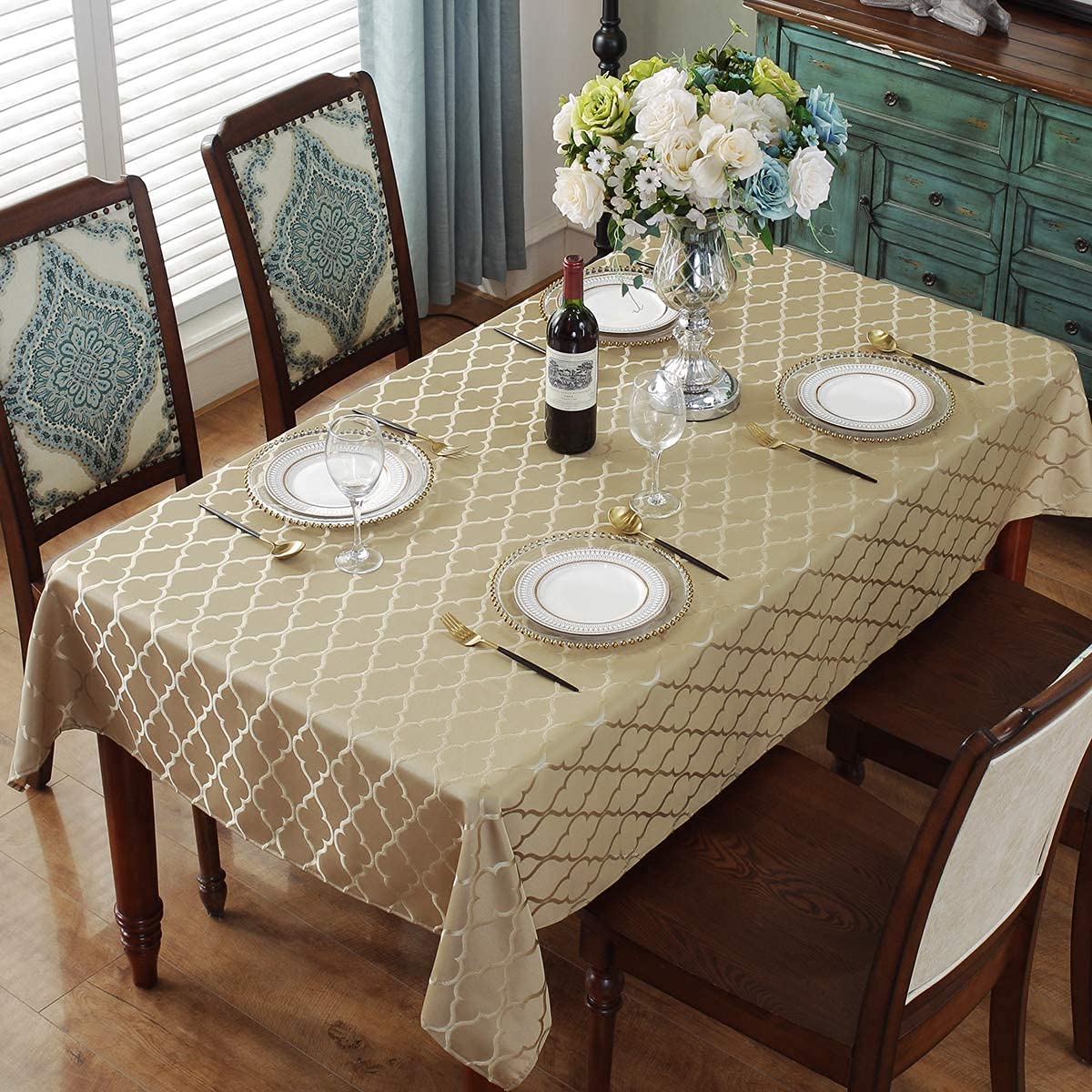 Sastybale Jacquard Tablecloth Damask Fabric Table Cloth, Water Resistant & Wrinkle Free Polyester Table Cover For Kitchen Dining