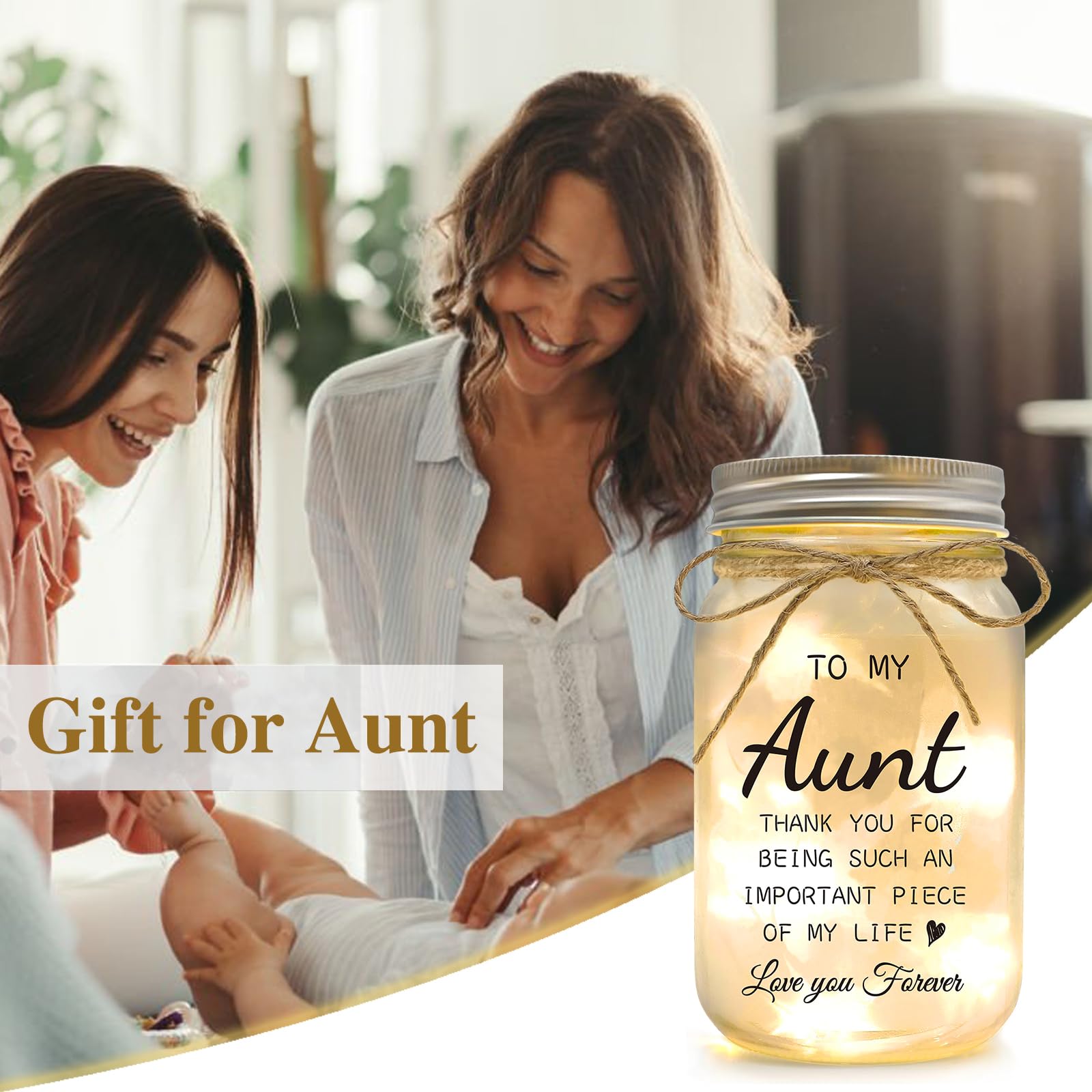 YOISTREVISK Aunt Gifts from Niece - Mason Jar Night Lights for Christmas Wedding and Birthday Desk Decorations Present Mother s
