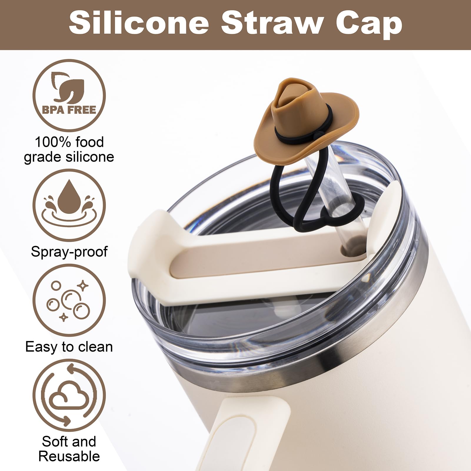 Straw Cover Cap for Stanley Cup 30 40 oz, Silicone Straw Toppers Cowboy Hat, Tumbler Cup Accessories for 10mm 0.4in Straws Cute