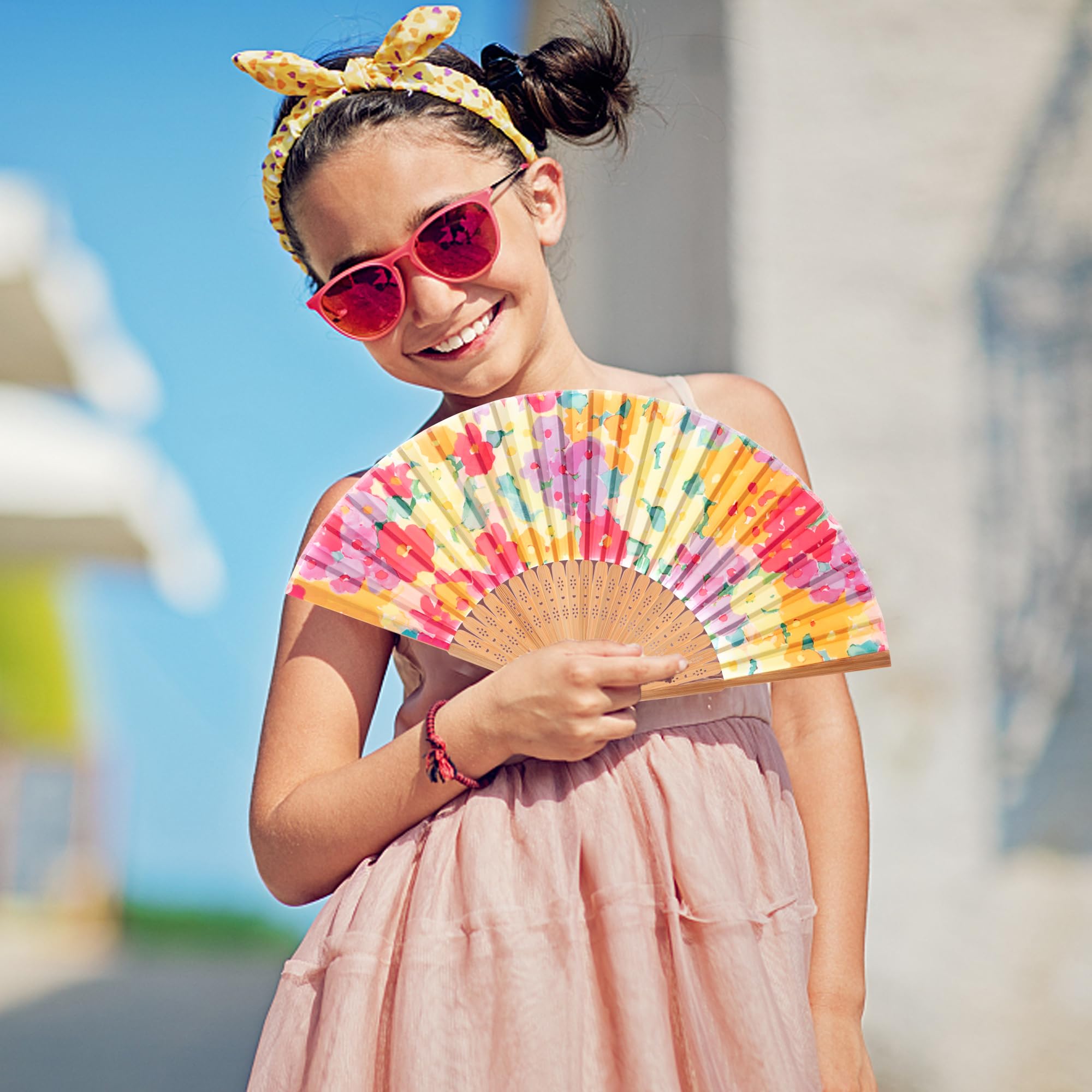 Salutto Hand Fan Bamboo Printed Pattern Folding Fan for Party Wedding Gift Small Flower Graffiti