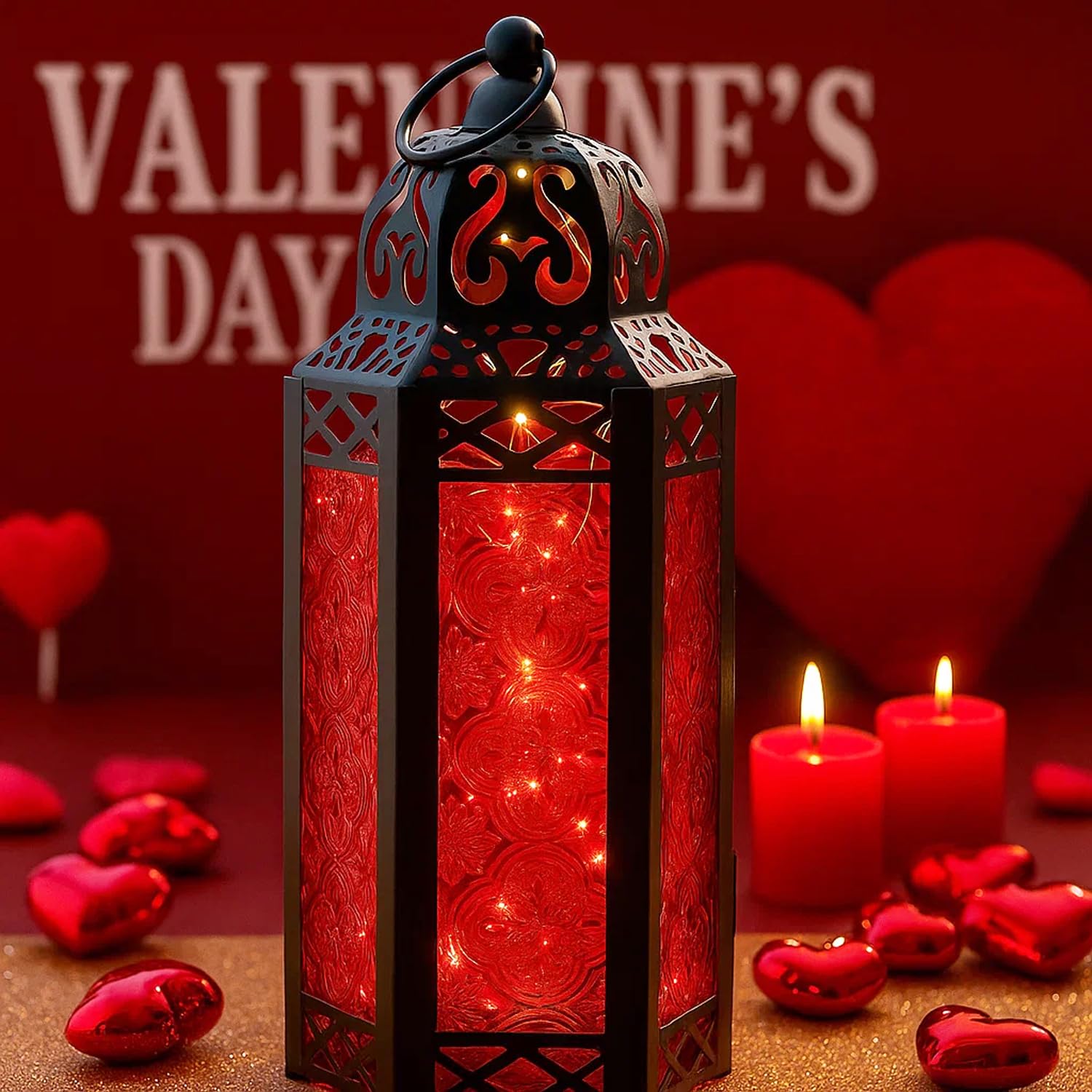VELA LANTERNS 10.5 Metal Moroccan Decorative LED Fairy Lights Candle Lantern Holders for Indoor Home Fantasy Decor, Table Center