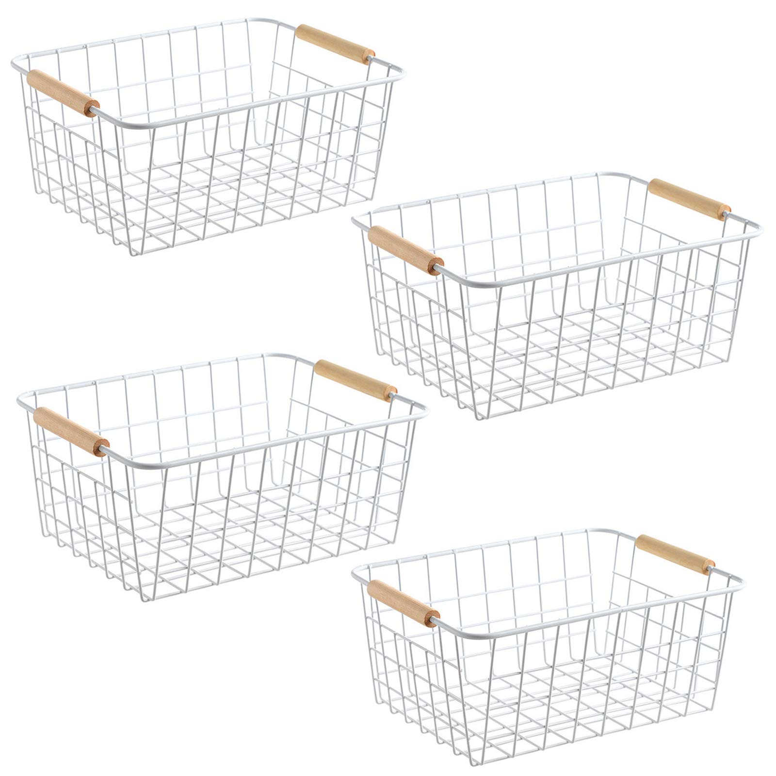 Lelecat White Wire Baskets With Handles Wire Storage Organizer Baskets For Kitchen, Household Refrigerator For Cabinets, Pantry,