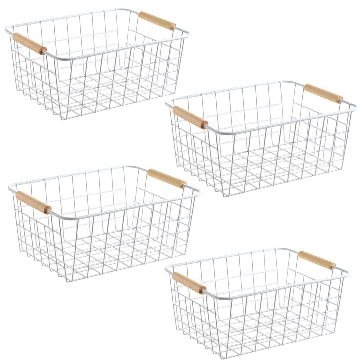 Lelecat White Wire Baskets With Handles Wire Storage Organizer Baskets For Kitchen, Household Refrigerator For Cabinets, Pantry,