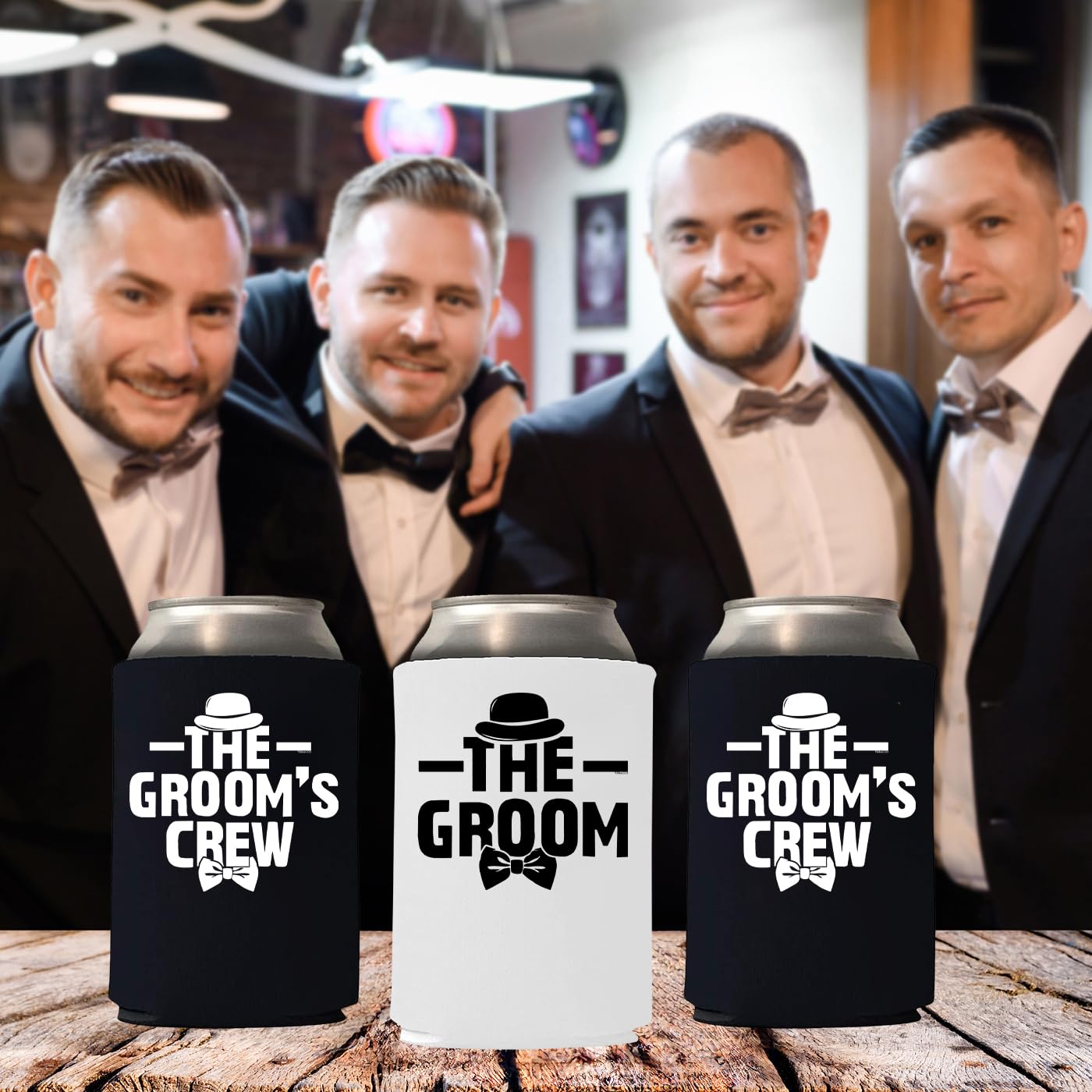 Veracco The Groom And The Grooms Crew Can Coolie Holder Bachelor Party Wedding Favors Gift For Groom Groomsmans Proposal (White