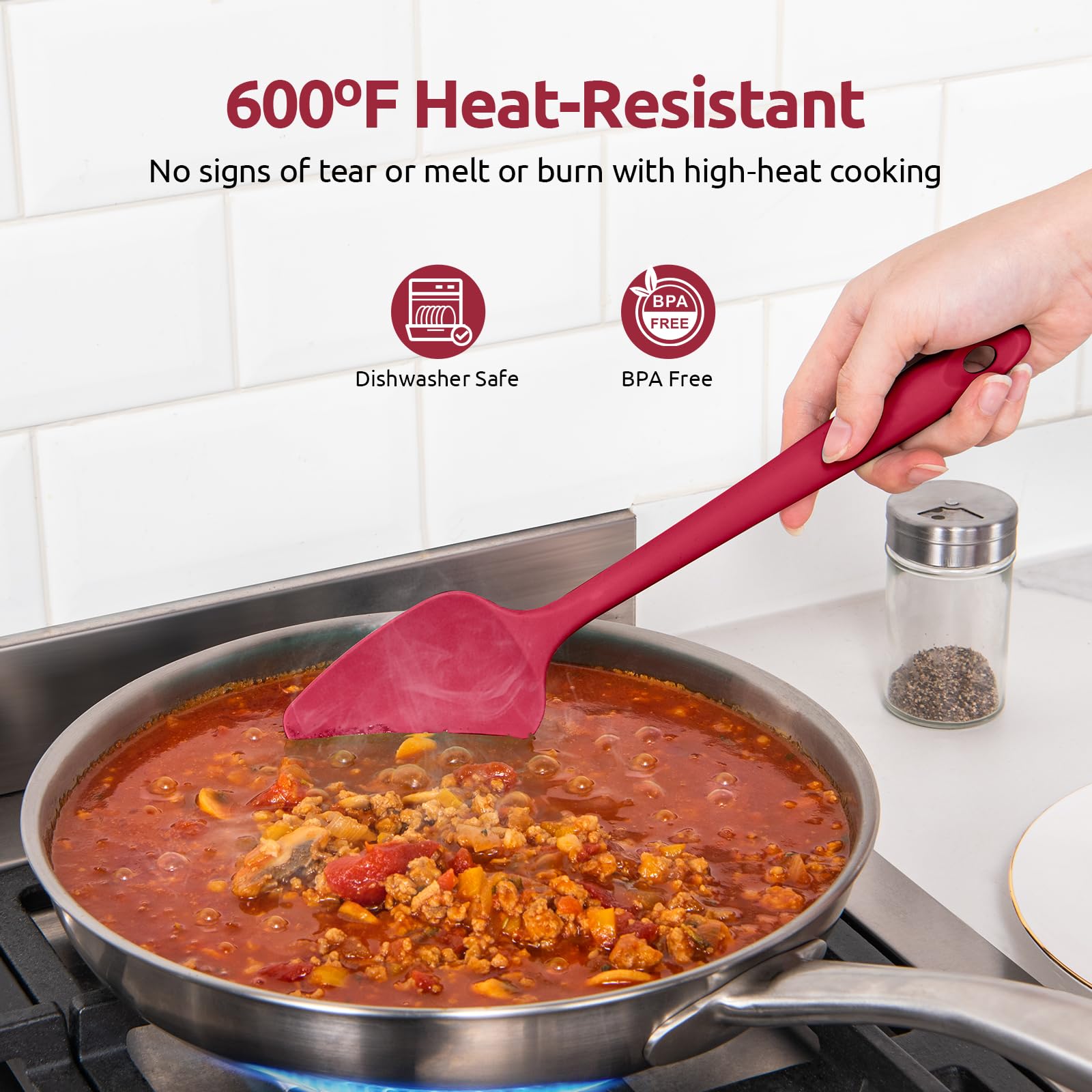 U-Taste Silicone Spatula Set With 600 Degrees Fahrenheit Heat Resistant (Red)