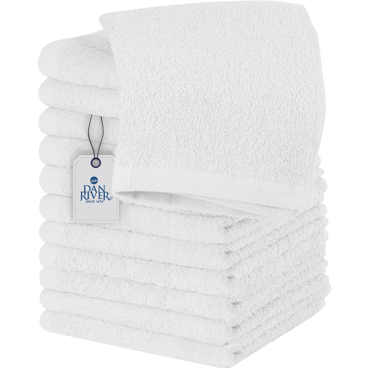 Dan River 100% Cotton Washcloths 12 Pack Premium Quality Face And Body Cloth, Quick Dry Essential Towels For Bathroom, Hand, Kit