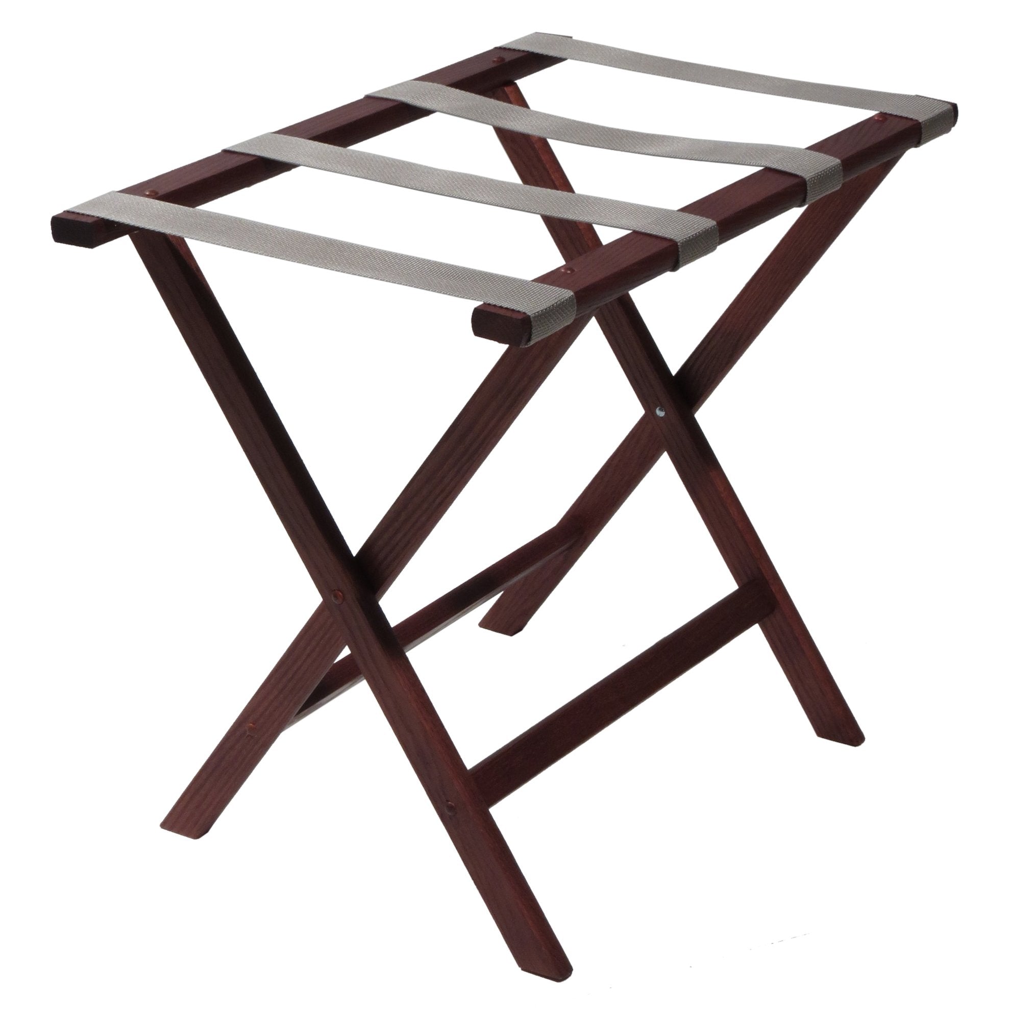 Wooden Mallet Deluxe Straight Leg Luggage Rack  Grey Straps  Mahogany