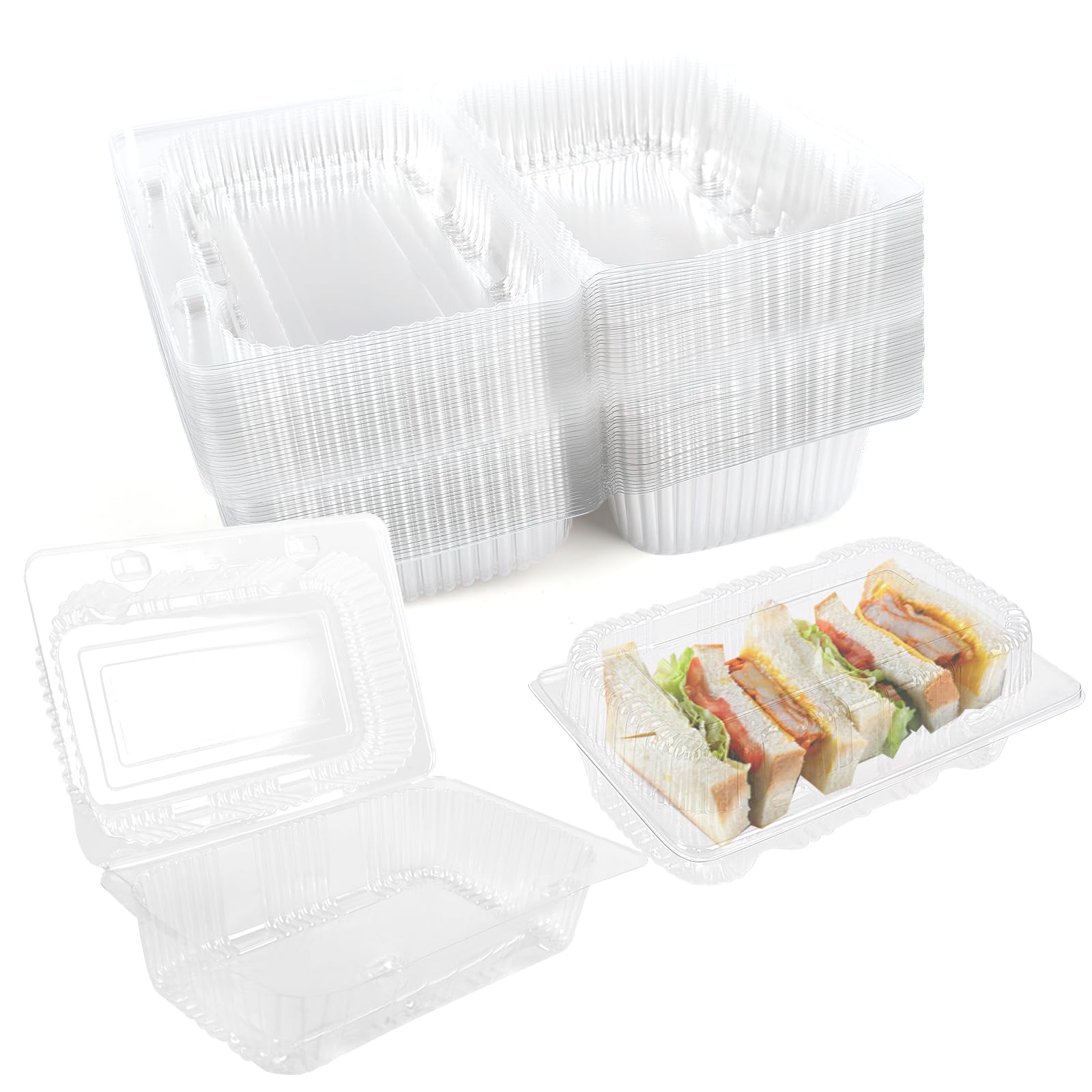 zandfelo 40 Pack 7.2x4.7x3 Inch Clear Hinged Food Containers with Lids