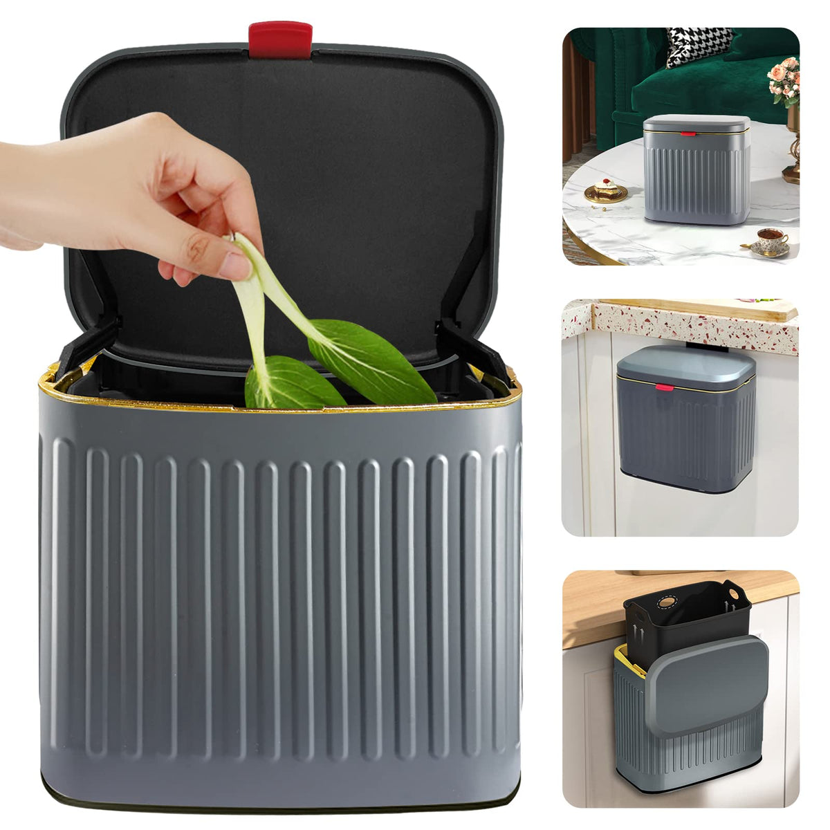 Glodeals Compost Bin, Detachable And Countertop Bin, 4 Liter / 1.06 Gallon, Stainless Steel Small Trash Can With Lid, Kitchen Co