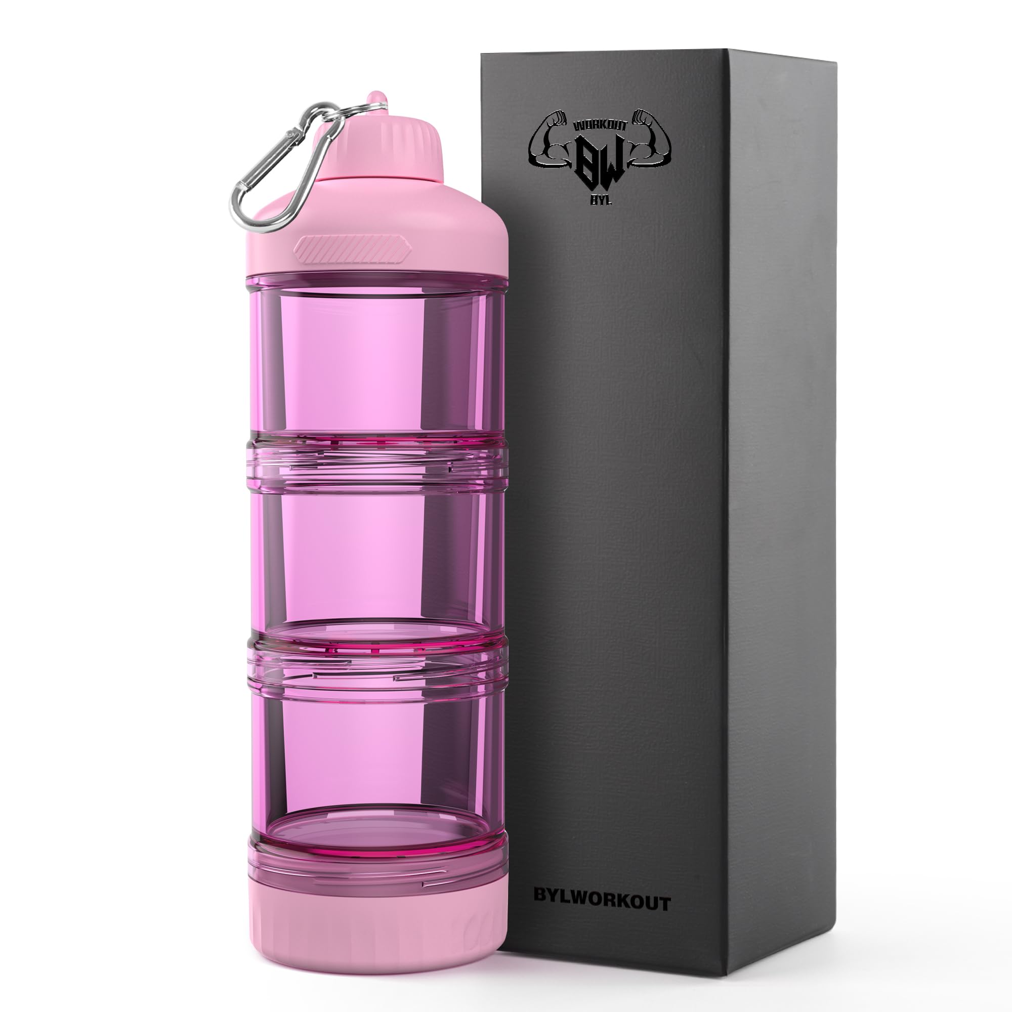 BYLWORKOUT 3-Layer Protein Powder Travel Container with Funnel and Keychain | Portable Food Storage Organizer for Gym, Fitness, 