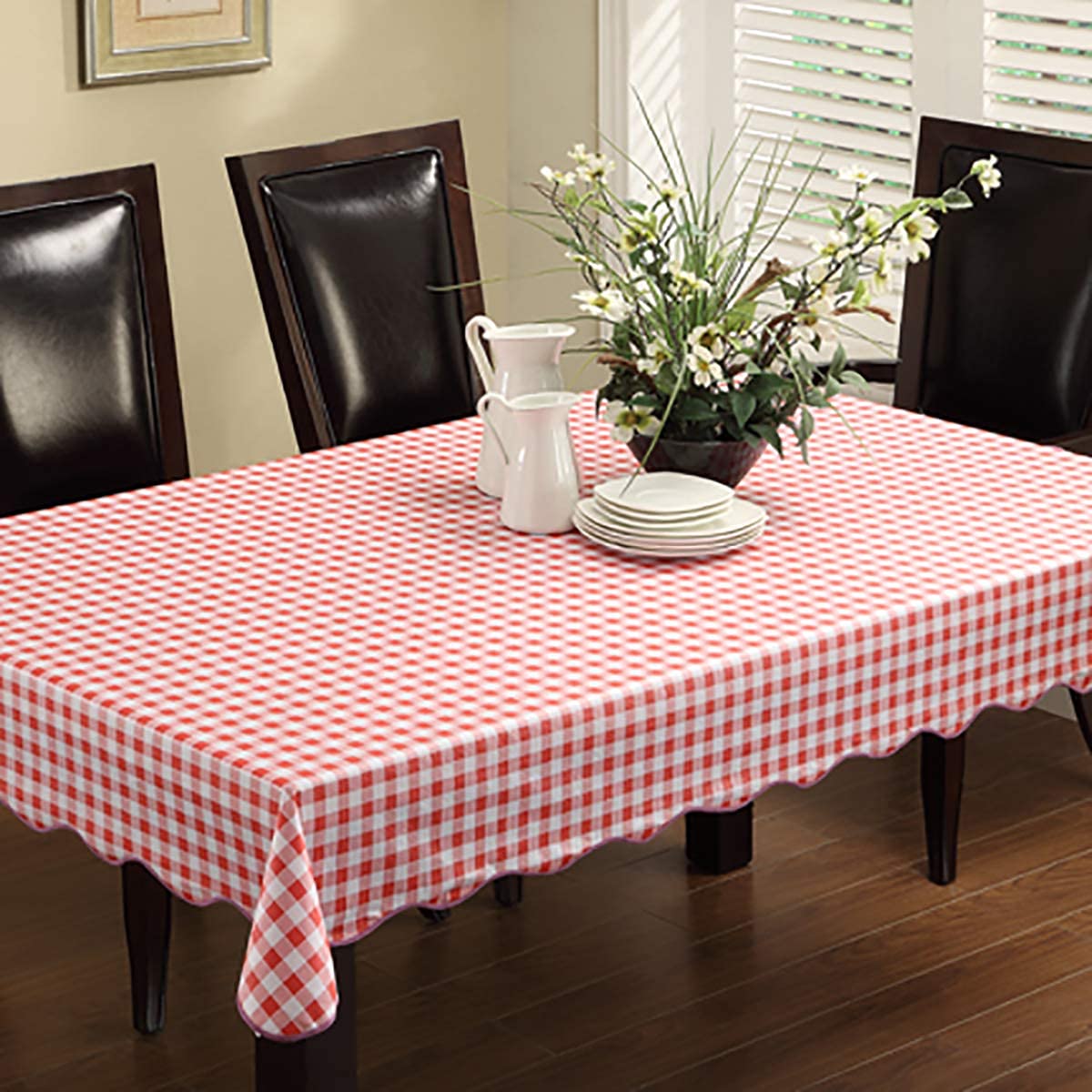 Artisan Flair Af60122-014 Red And White Checkered Vinyl Tablecloth With Flannel Backing For Picnic/Party, Indoor Or Outdoor Dini