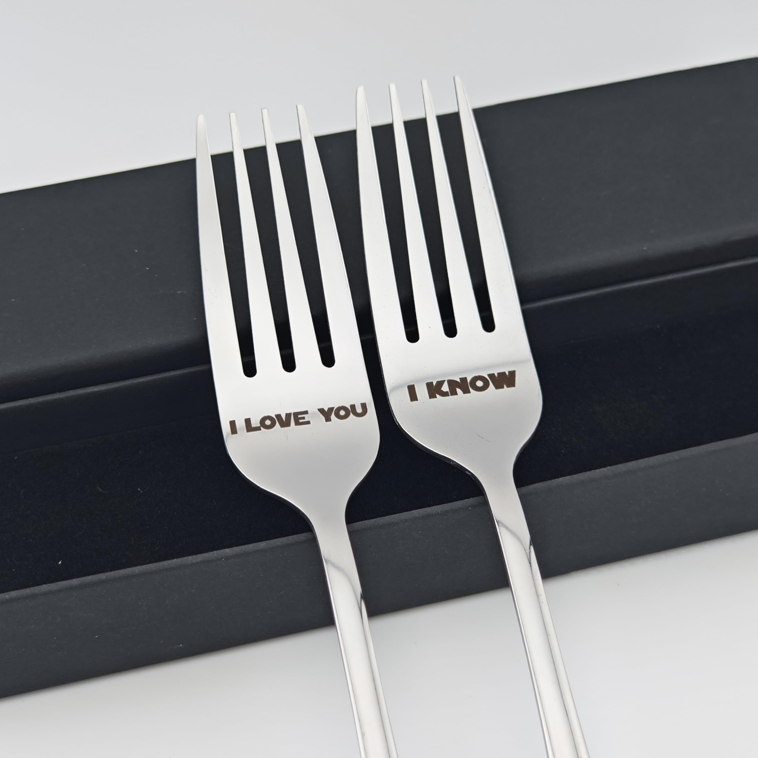 I Love You/I Know Pair Of Forks For Couple 7.9'' Laser-Engraved Fork With Gift Box, Valentine Gift For Starwars Fans