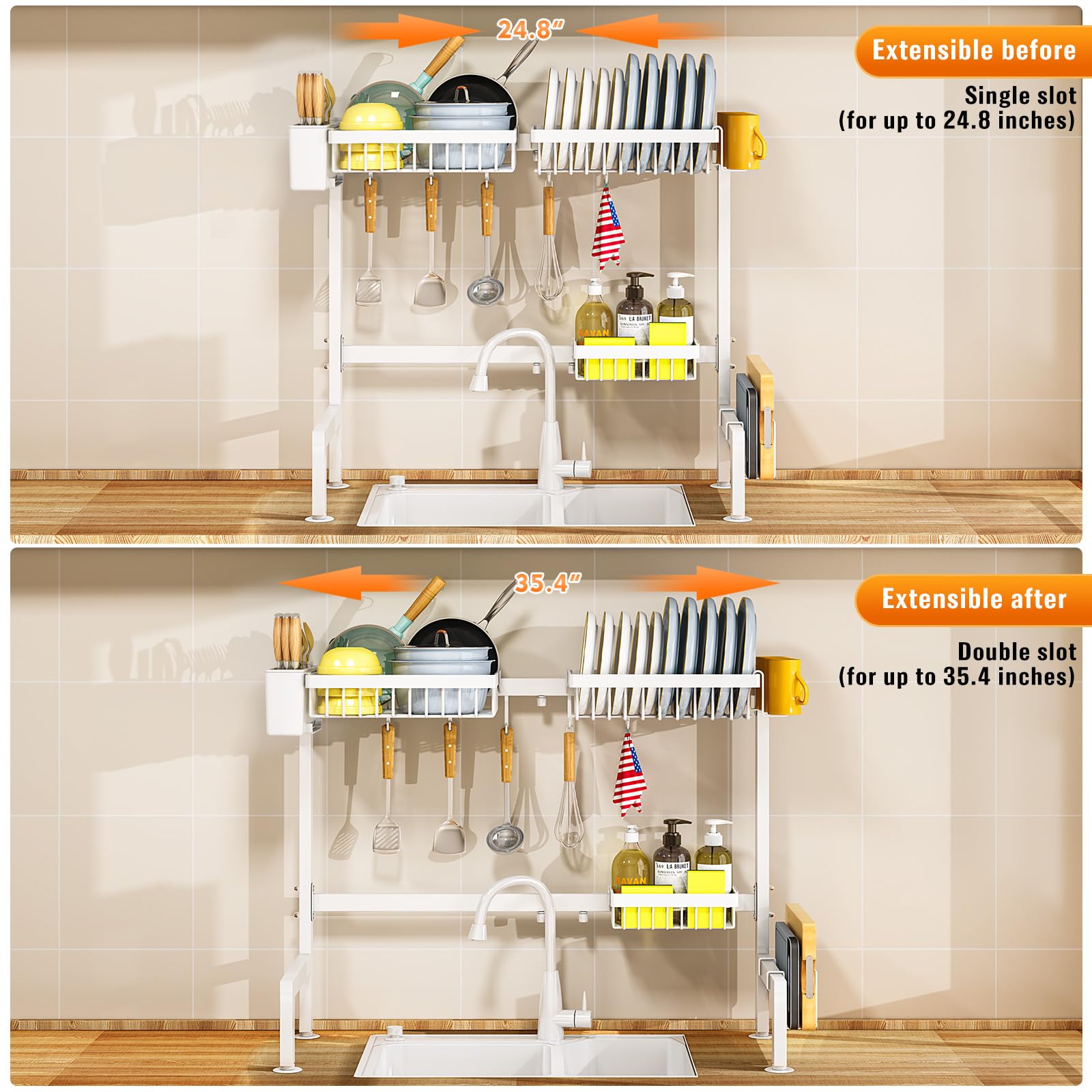 Yklslh Extensible Large Over The Sink Drying Rack Suitable For Most Sinks (24.8 -35.4) Adjustable Large Capacity Dish Drying
