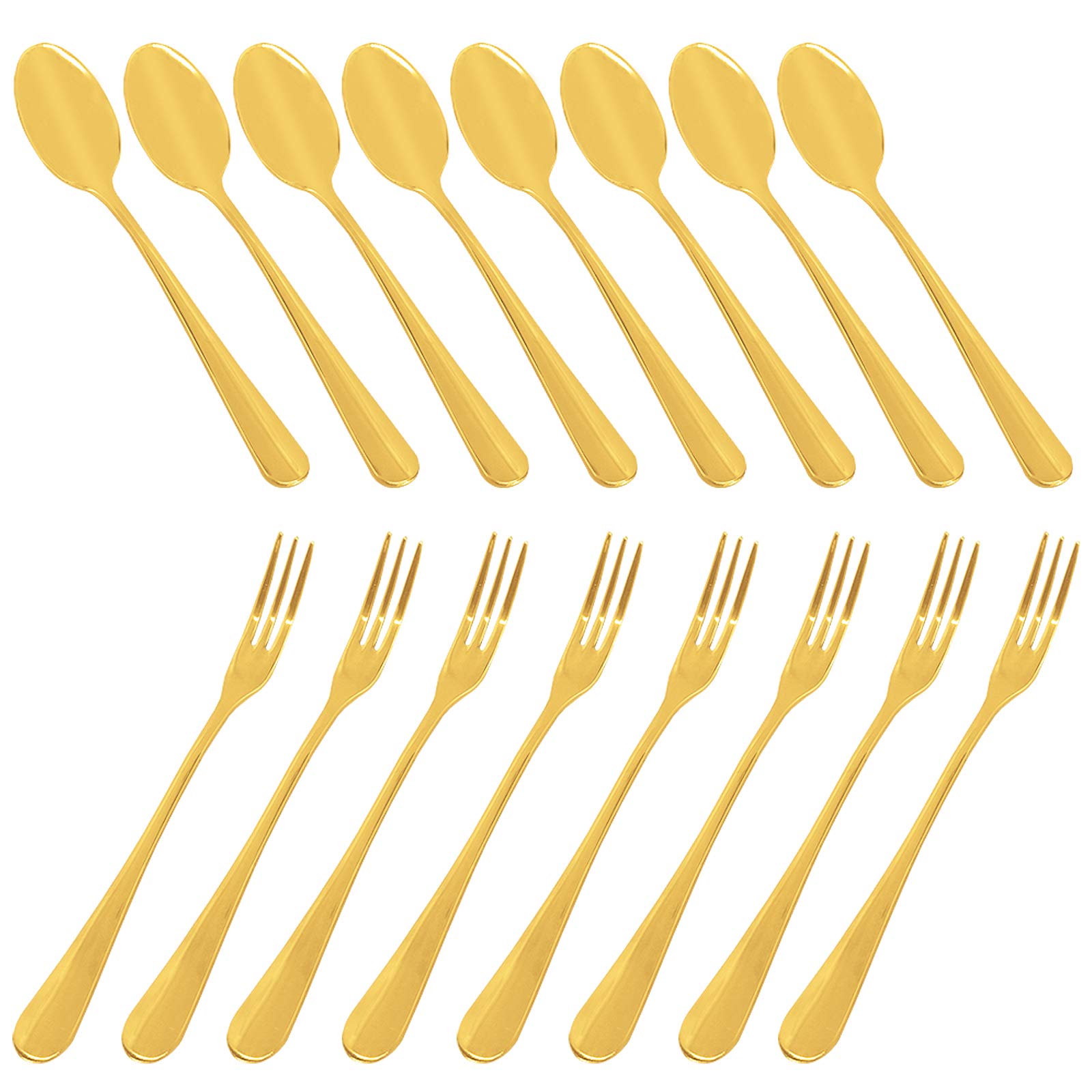 Set Of 16 Gold Demitasse Espresso Spoon (4 Inch) And Stainless Steel Forks (4.8 Inch), Dakuan Gold Mini Coffee Spoons & Cake For