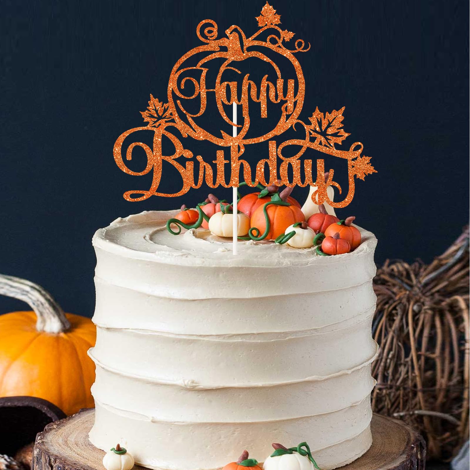 Pumpkin Happy Birthday Cake Topper - Fall Harvest Autumn Little Pumpkin Theme for Boys Girls Men Women Cake Decor - Birthday Hal
