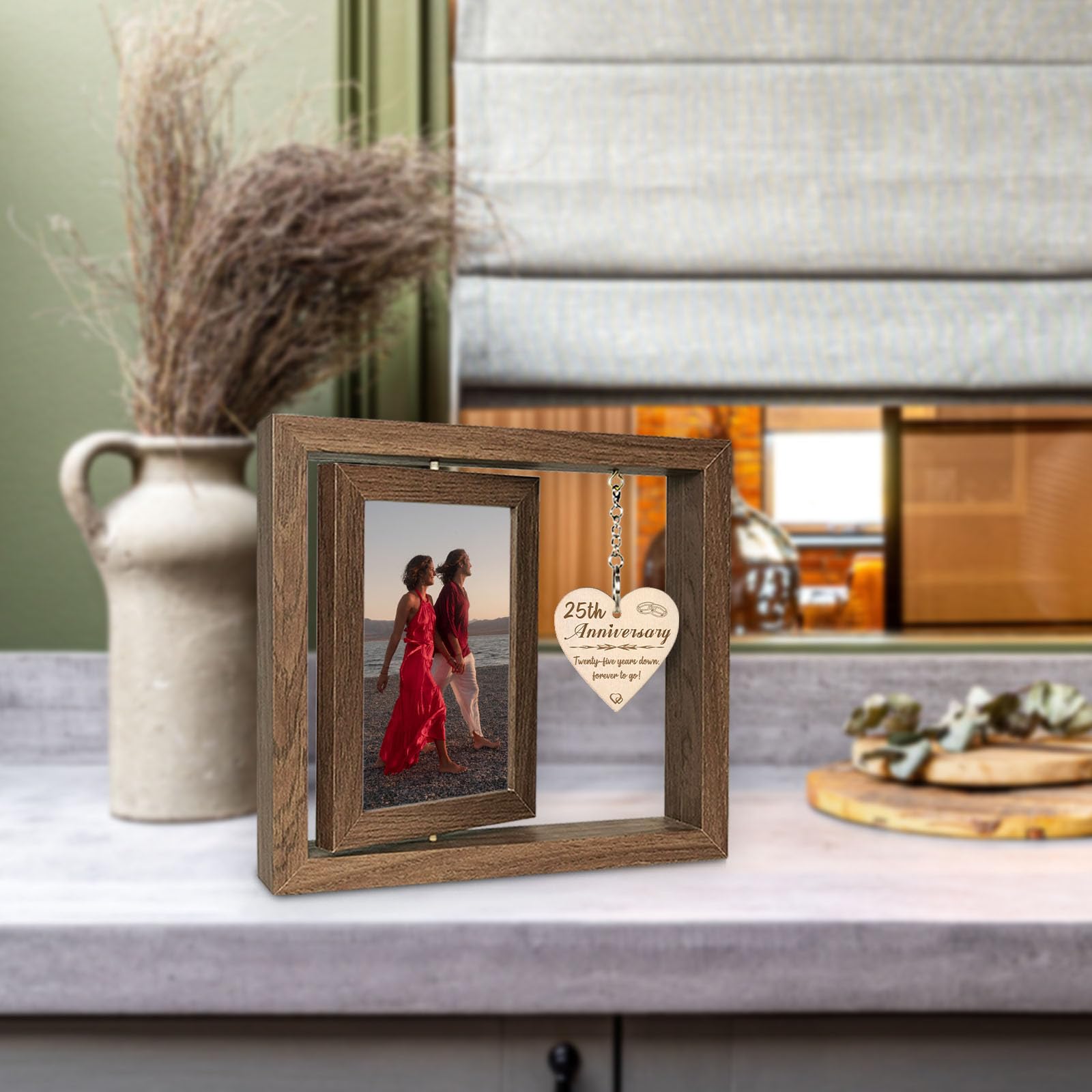 EYITUPC 25 Year Wedding Anniversary Picture Frame Gifts, 25th Anniversary Frame Gifts for Couple Wife Husband (Display Two 4x6)