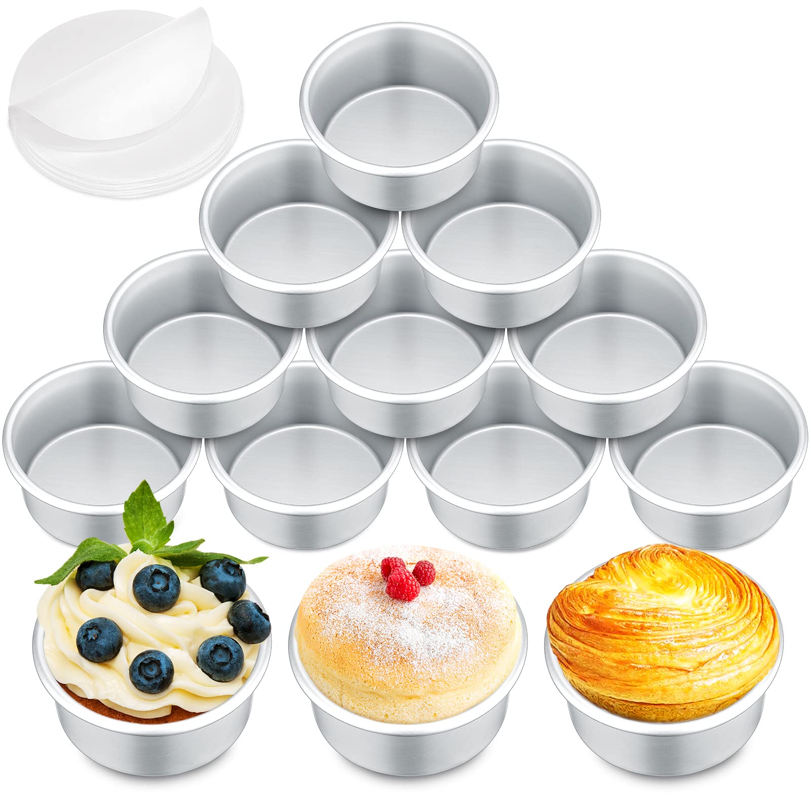 Gerrii 18 Pcs 4 Inch Small Cake Pan Mini Round Cake Pans For Baking Nonstick Aluminum Smash Cake Pans Cheese Cake, Pizza, Quiche