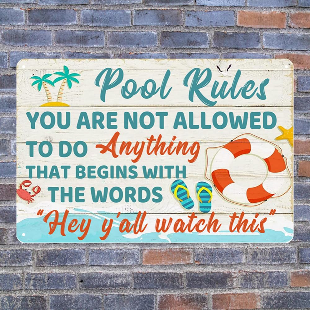 RESKEA Funny Pool Signs Pool Decorations Outdoor Pool Rules Sign Pool Deck Decor Pool Metal Signs Pool Patio Accessories For Bea