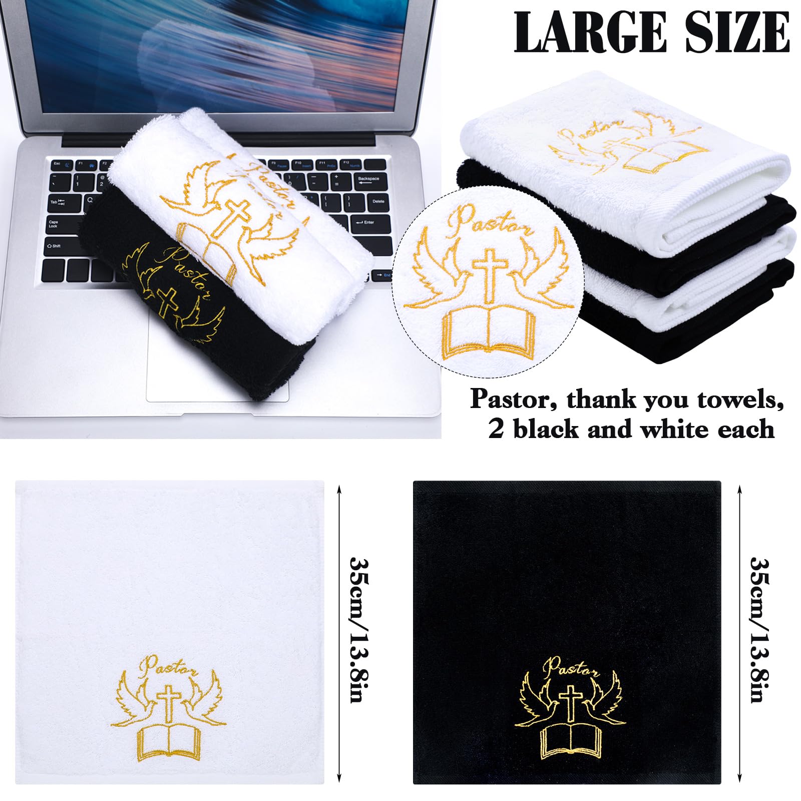 HunnmingRe 4 Pack 13.8 Inch Pastor Hand Towels Gifts for Men Christmas Appreciation Gifts Cotton Christian Embroidered Towels wi