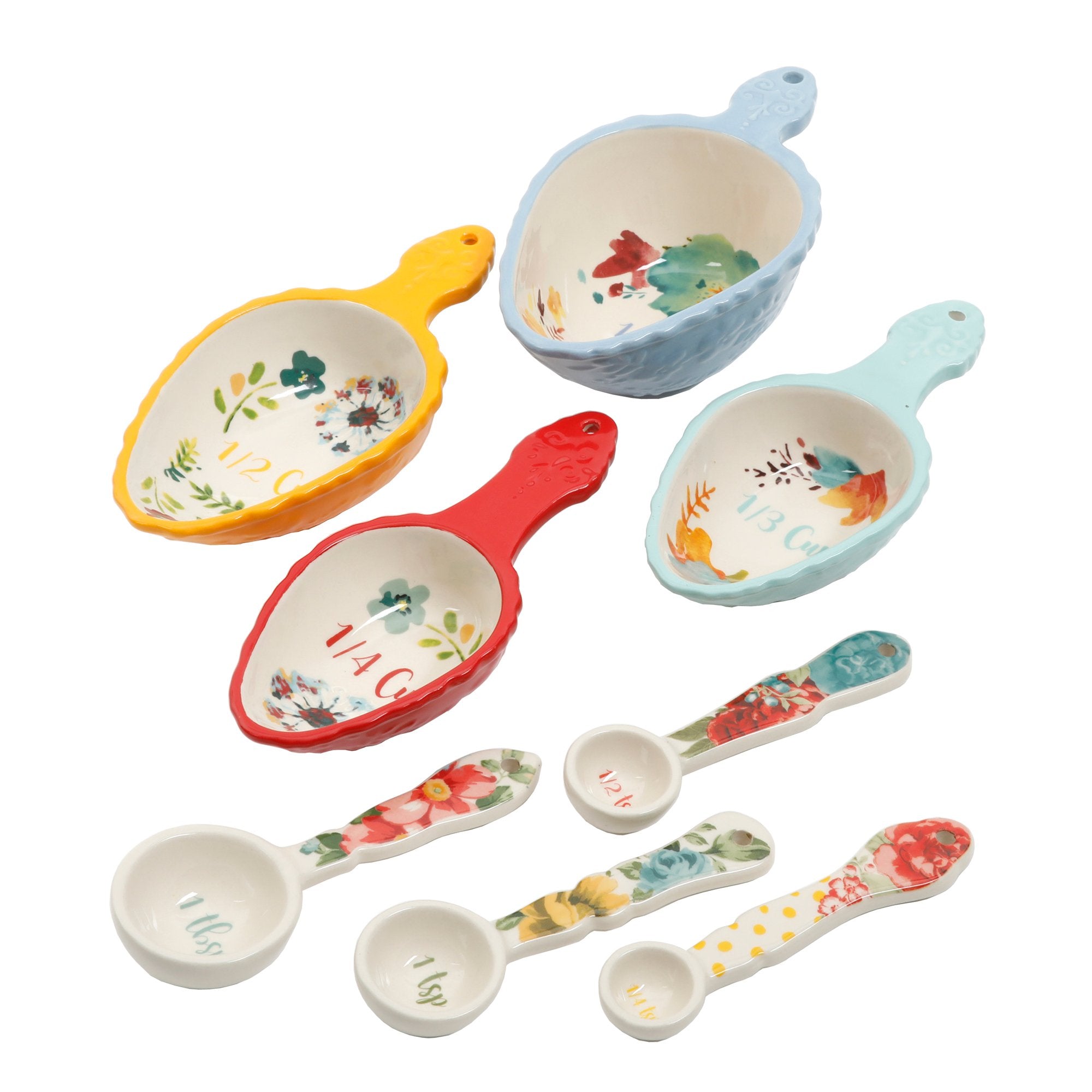The Pioneer Woman Willow 8 Piece Measuring Scoops And Measuring Spoons Ceramic Floral