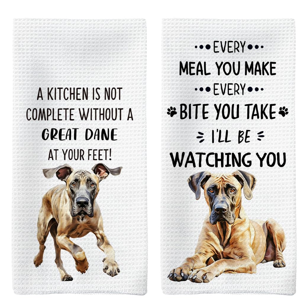 Tzhim Great Dane Kitchen Towels Set of 2, Great Dane Lovers Gifts, Dog Decorative Hand Towels, Dog Dishcloths Dish Towel Tea Tow
