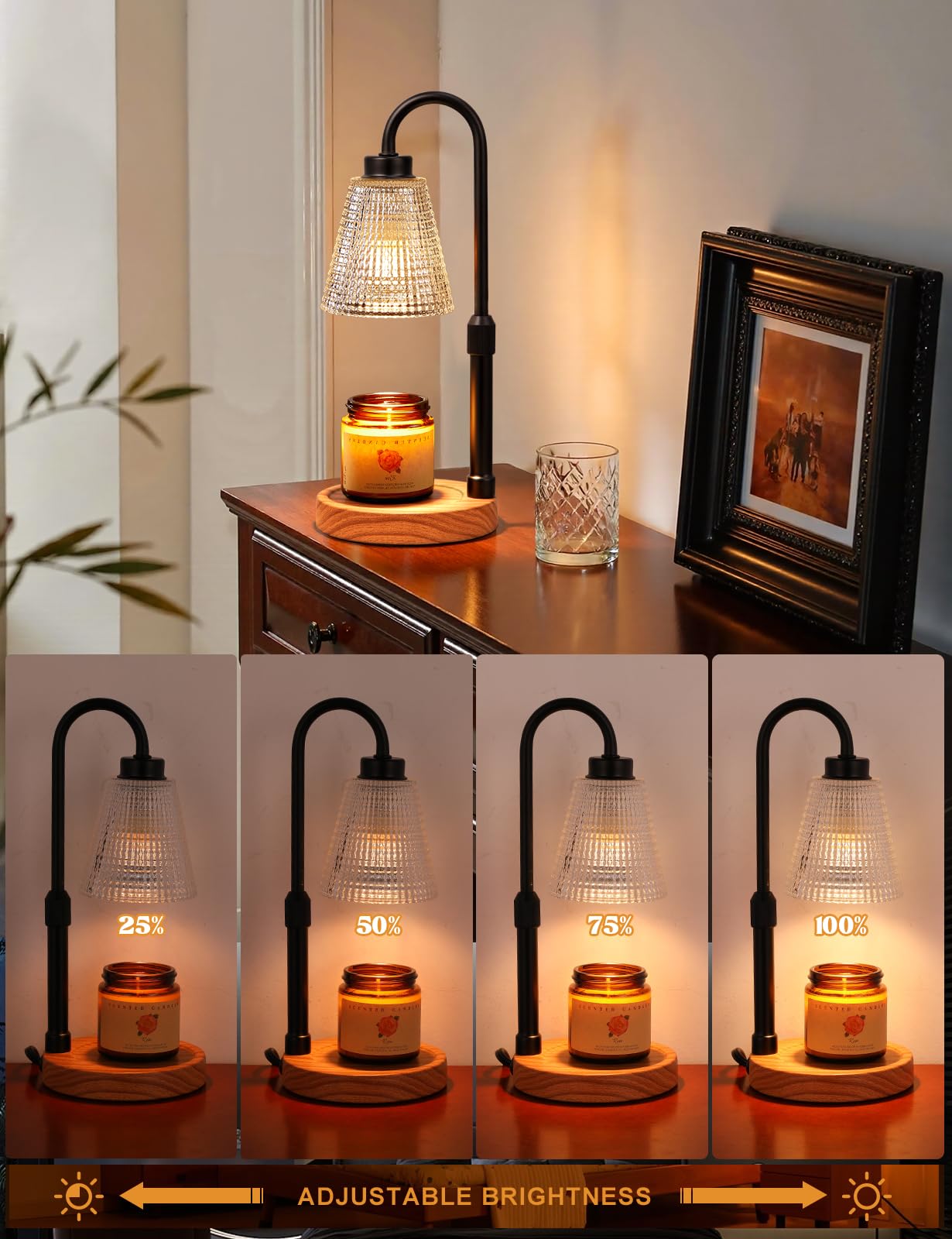 Innqoo Rustic Candle Warmer Lamp with Timer, Dimmable Candle Warmer for Jar Candles, Height Adjustable Wax Melts Warmer, Birthda